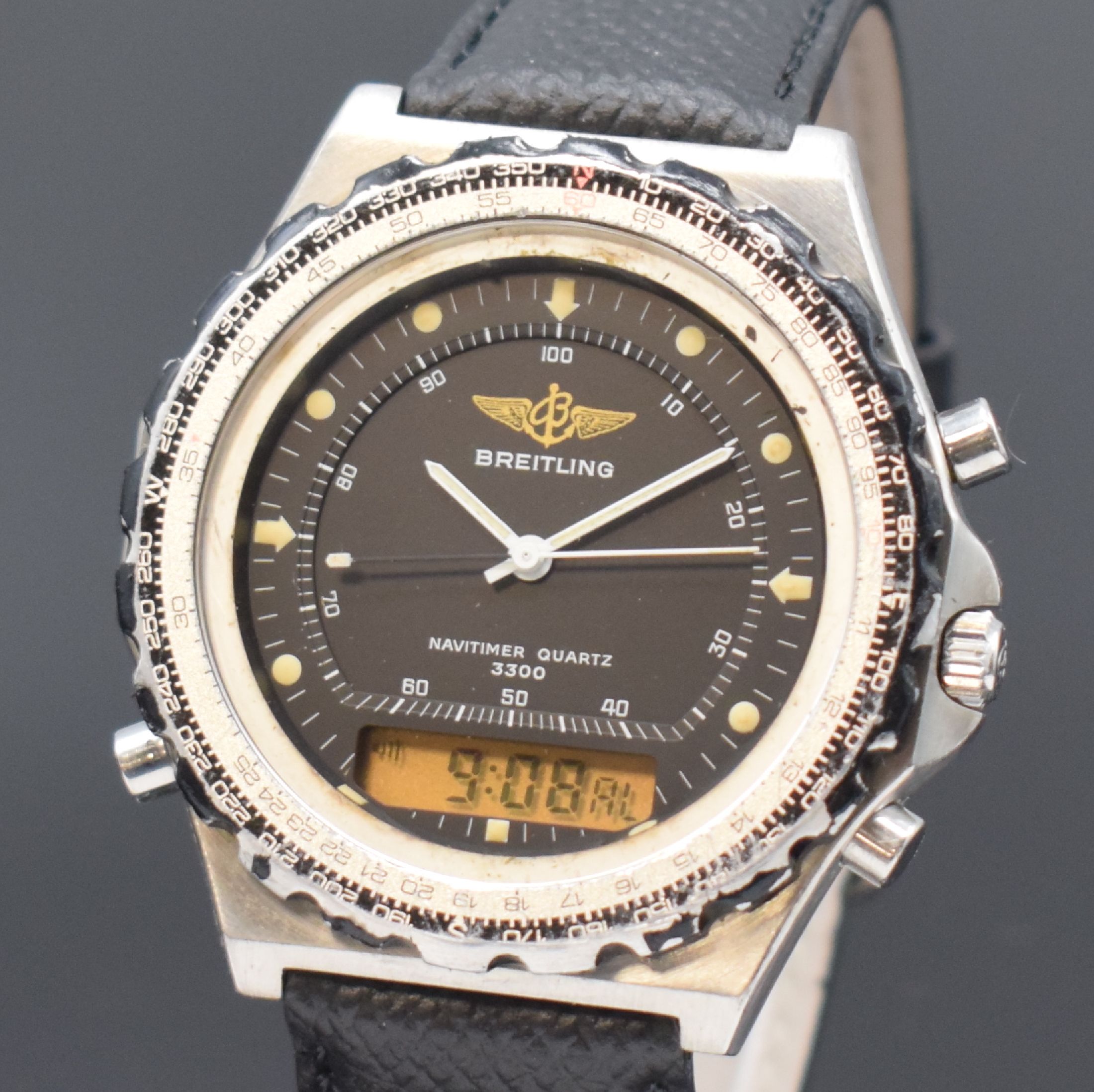Detail a: BREITLING Multifunktion-Armbanduhr Serie Navitimer Quartz 3300 "Jupiter", Schweiz um 1985, Ref. 80972, verschr. Edelstahlgeh., Lünette m. ...