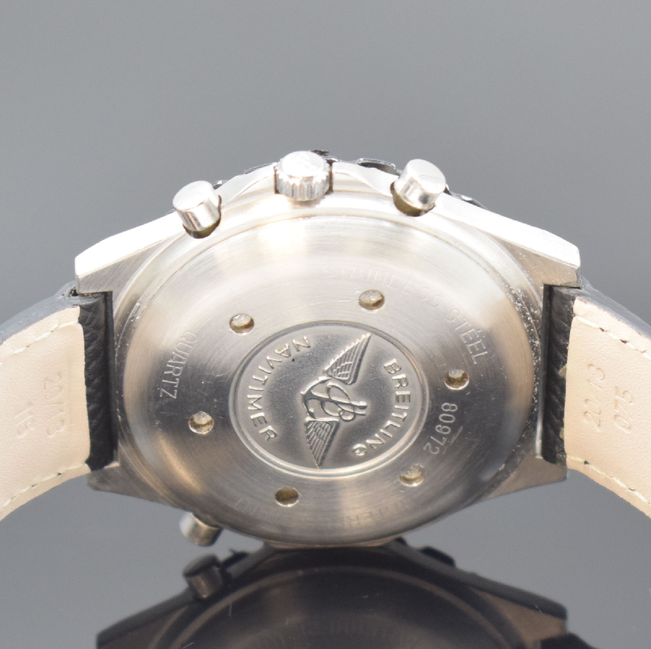 Detail d: BREITLING Multifunktion-Armbanduhr Serie Navitimer Quartz 3300 "Jupiter", Schweiz um 1985, Ref. 80972, verschr. Edelstahlgeh., Lünette m. ...