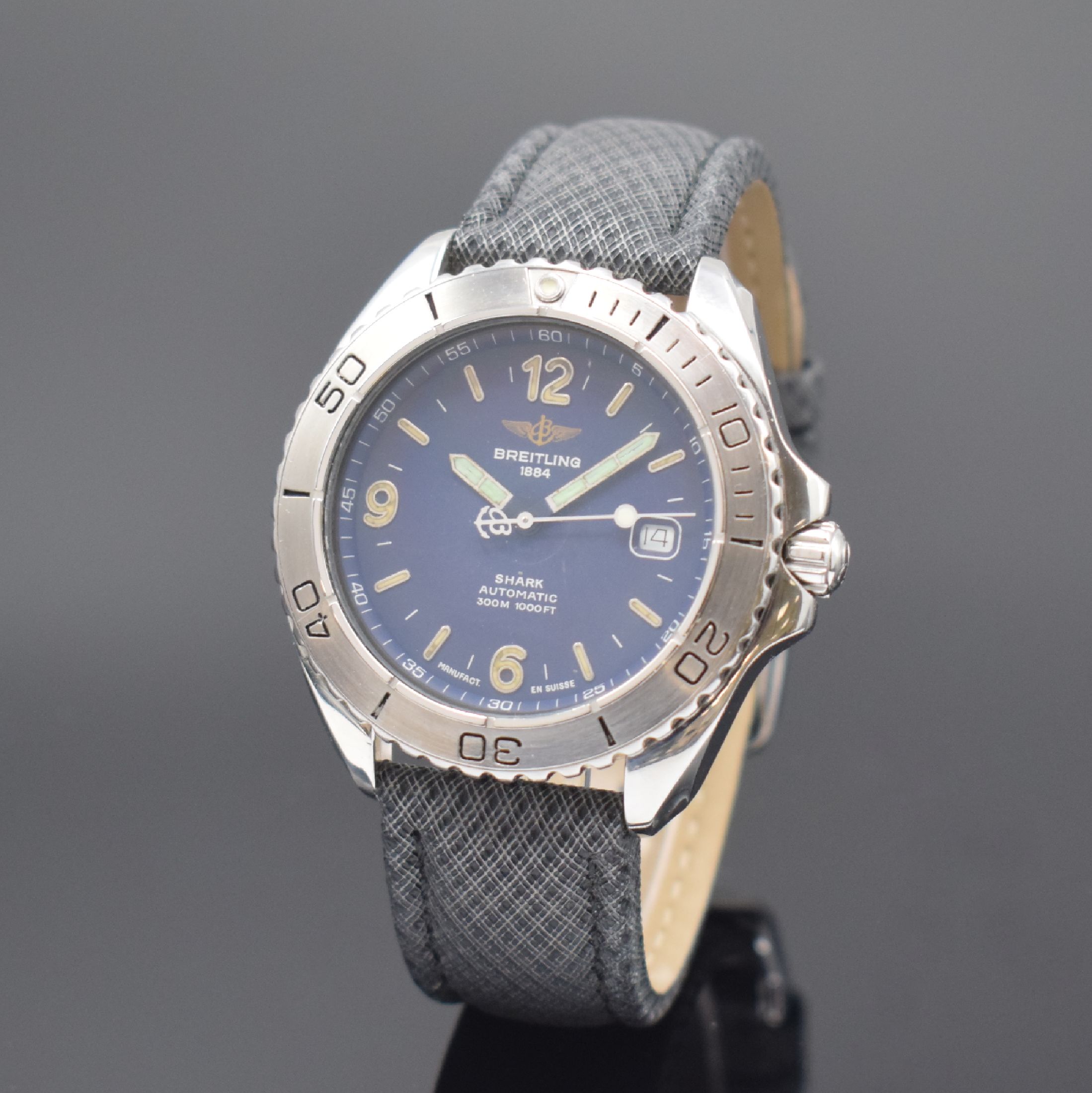 BREITLING Shark Herrenarmbanduhr in Edelstahl Referenz A17605, Schweiz um 1995, verschr. Gehäuse, eins. drehb. Lünette m. 60er-Teilung, ...