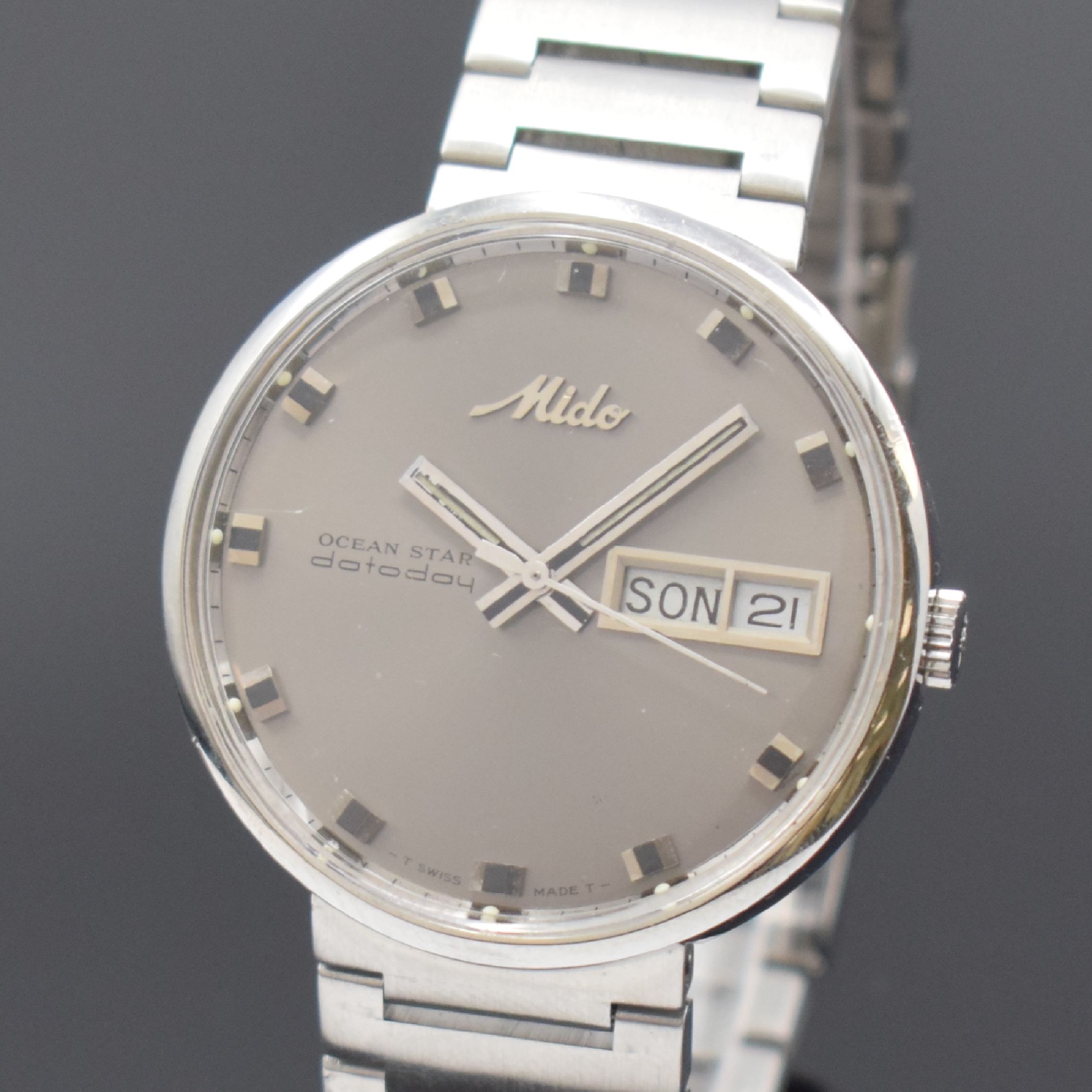 Detail a: MIDO Herrenarmbanduhr Ocean Star Datoday Referenz 9369, Automatik, Schweiz um 1970, Edelstahl Einschalengeh. inkl. orig. Gliederband, get. A-Welle, ...