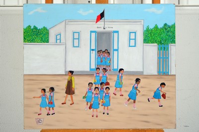 Image 26648303 - Sully Obin, 1916-2012 Haiti, children in front of the St. Pierre school, oil/hardboard, signed lower left, approx. 50x61cm