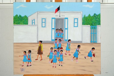 26648303k - Sully Obin, 1916-2012 Haiti, children in front of the St. Pierre school, oil/hardboard, signed lower left, approx. 50x61cm