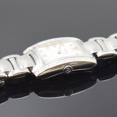 26648373c - EBEL ladies wristwatch Brasilia in steel with diamonds reference 9976M2S, quartz, case back screwed-down 4-times, original bracelet with butterfly buckle, mother of pearl dial with 10 diamond indices, silvered hands, measures approx. 30 x 24 mm, length approx. 18 cm, condition 2
