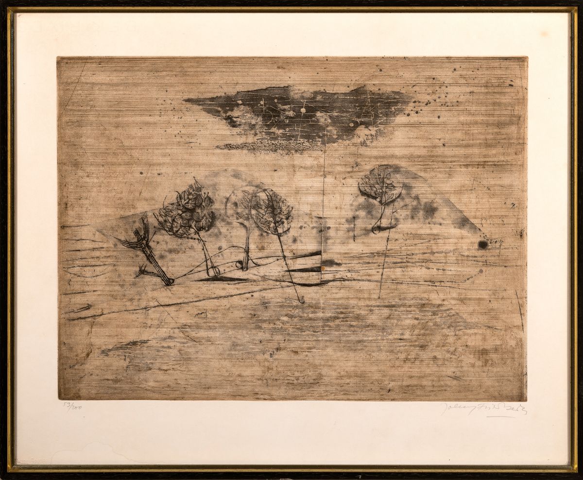 Detail k: Johnny Friedländer, 1912-1992, 2 Radierungen: 1x Bäume in Landschaft, signiert und num. 53/200, ca. 33.5x46cm, u.Gl., R. ca. 46x57cm; 1x ohne ...