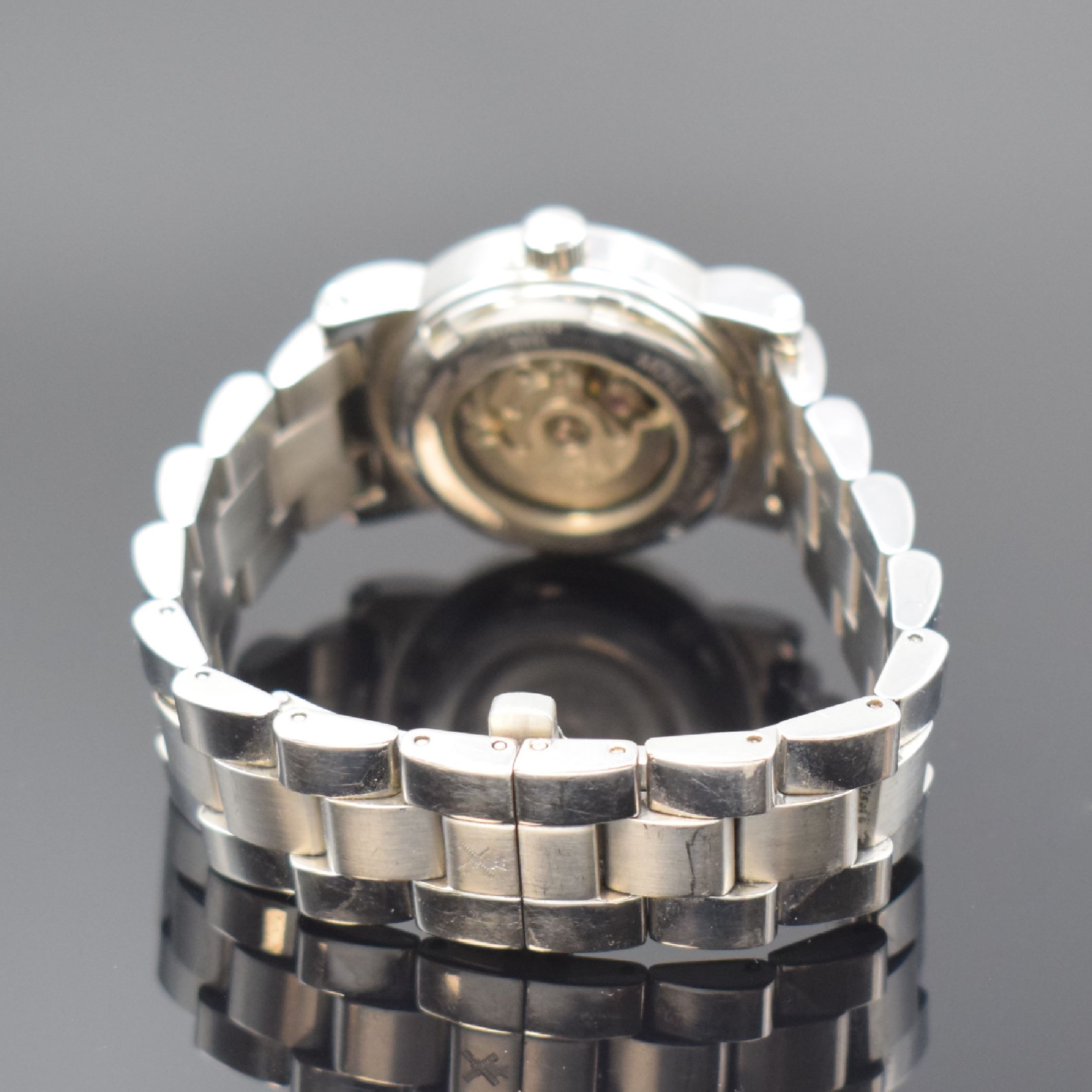 Detail b: NAUTISCHE INSTRUMENTE MÜHLE GLASHÜTTE M99 Damenarmbanduhr in Stahl, Deutschland um 2000, Automatik, beids. vergl. Geh. inkl. orig. Stahlband m. ...