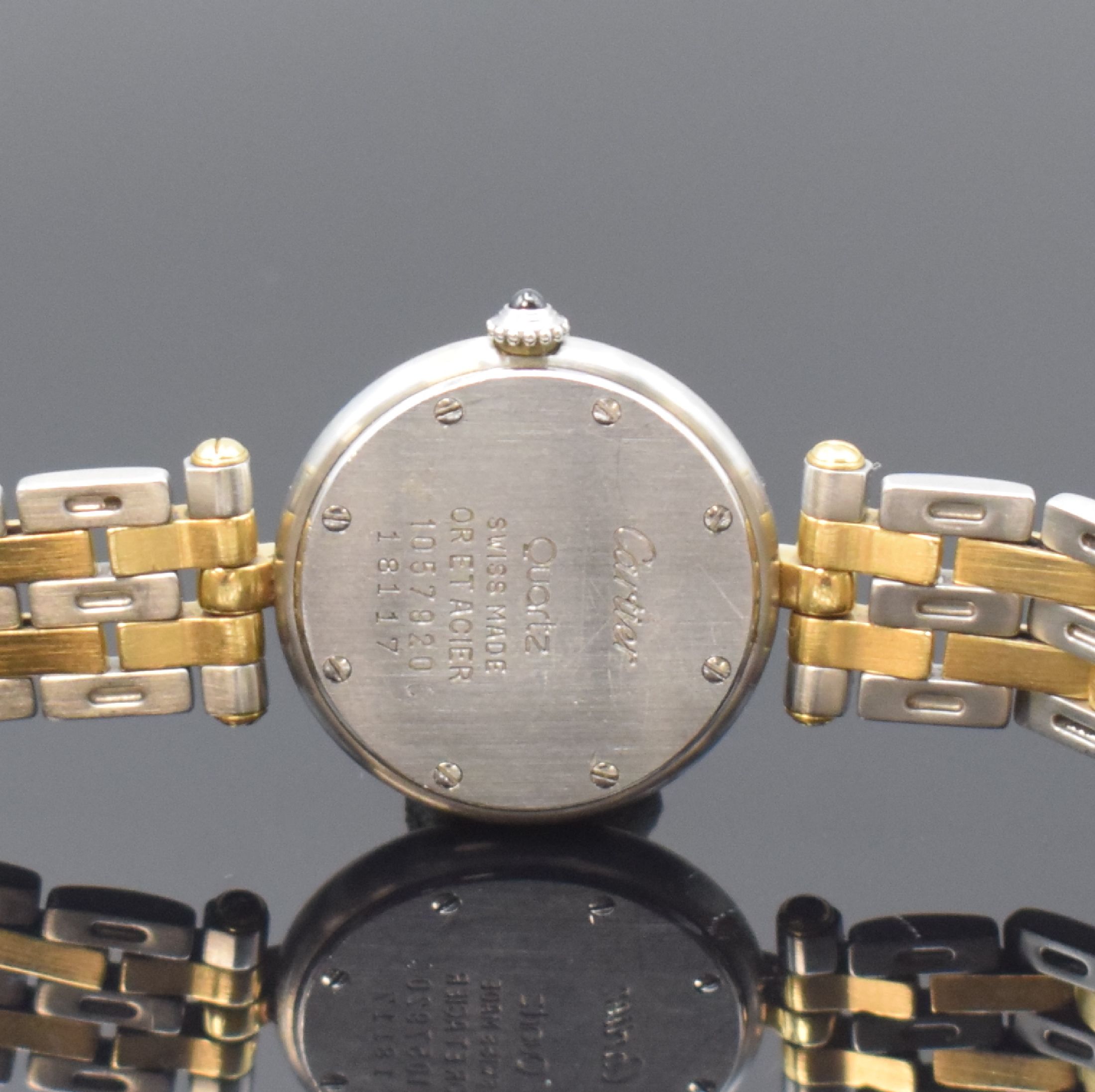 Detail d: CARTIER Panthère Ronde Damenarmbanduhr in Stahl/Gold Referenz 1057920, Schweiz um 1990, quartz, 8-fach verschr. Geh., Gliederband m. dopp. ...