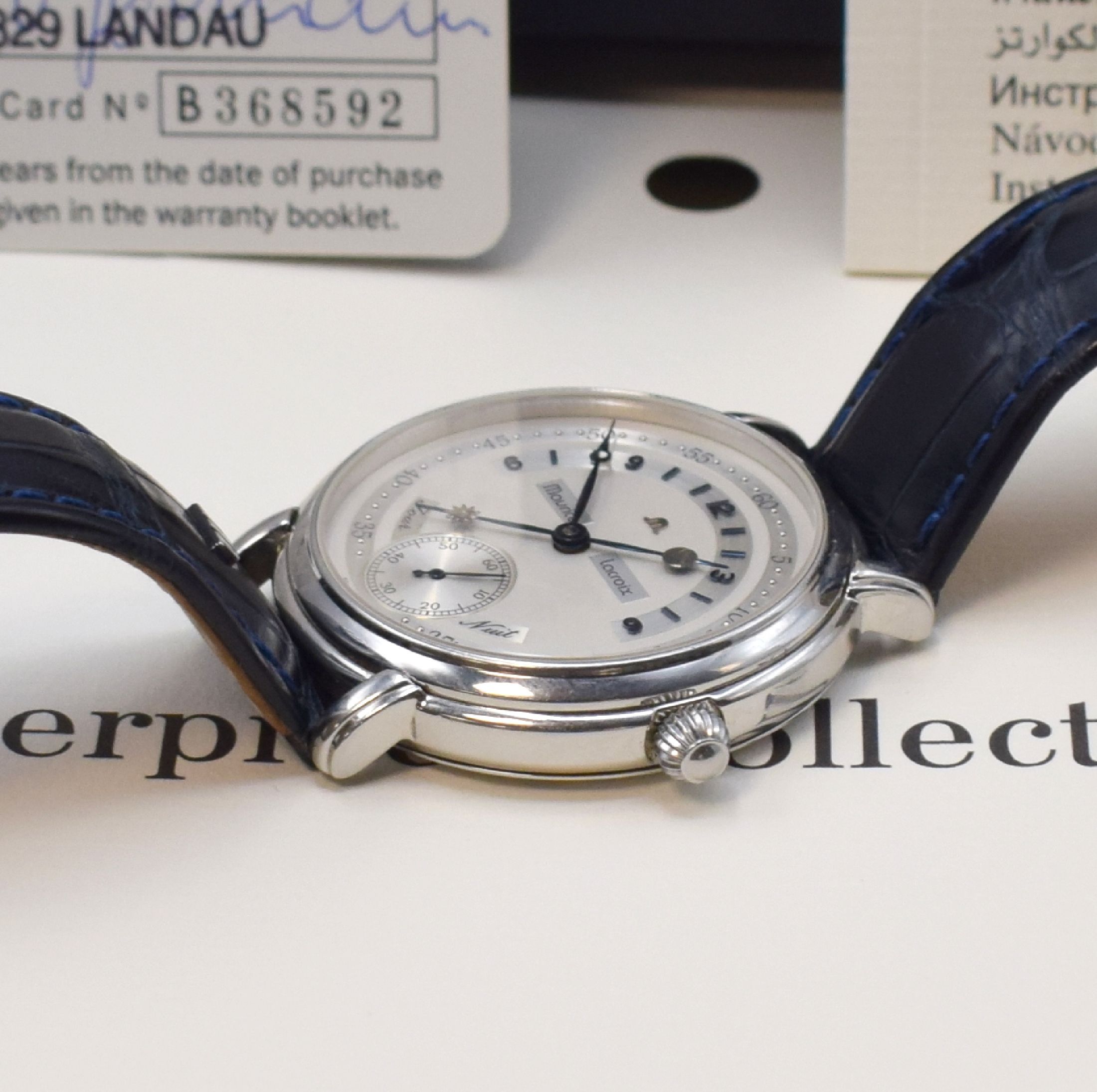 Detail b: MAURICE LACROIX Herrenarmbanduhr Jour Et Nuit Referenz 07769, Schweiz verk. lt. beil. Pap. 08/2008, Handaufzug, beids. vergl. Edelstahlgeh., Boden ...