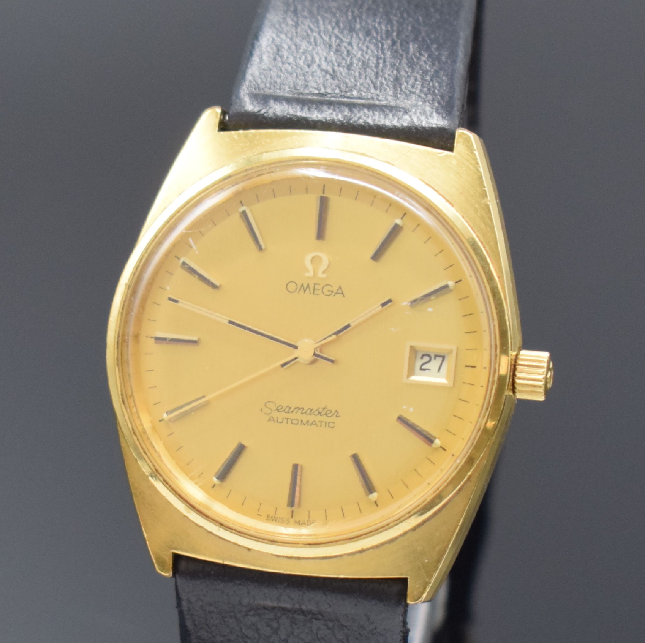 Detail a: OMEGA Seamaster vergoldete Herrenarmbanduhr Referenz 166.0204, Schweiz um 1970, Automatik, Boden aufgedr., champagnerfarb. Zifferbl. m. aufgel. ...