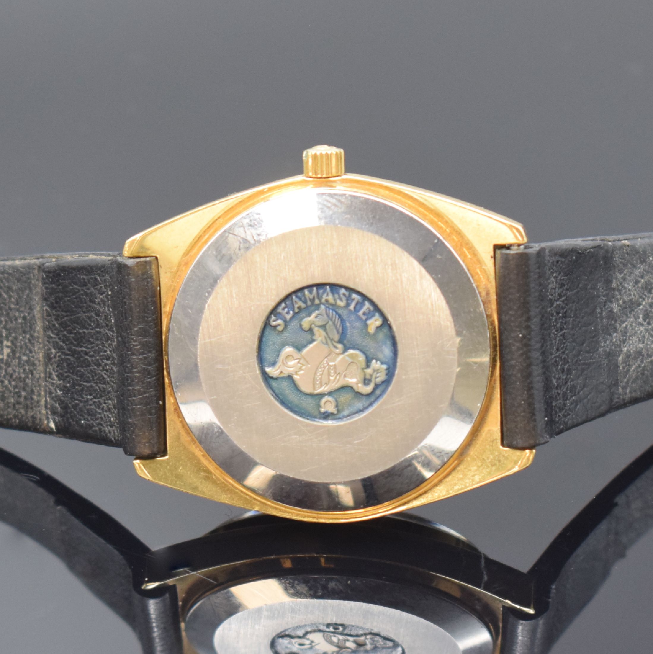 Detail d: OMEGA Seamaster vergoldete Herrenarmbanduhr Referenz 166.0204, Schweiz um 1970, Automatik, Boden aufgedr., champagnerfarb. Zifferbl. m. aufgel. ...