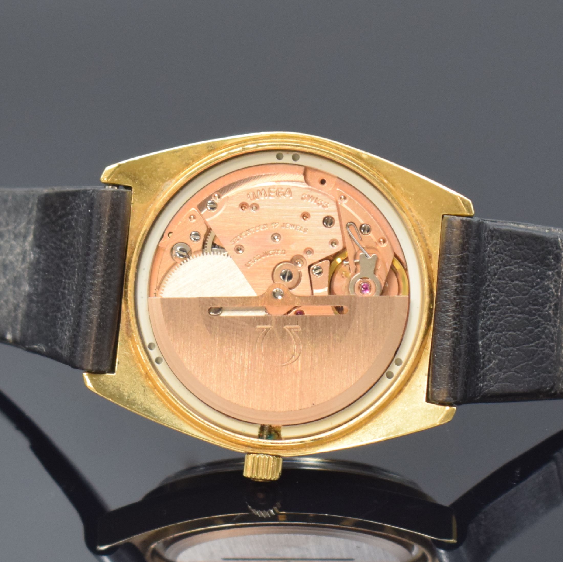 Detail f: OMEGA Seamaster vergoldete Herrenarmbanduhr Referenz 166.0204, Schweiz um 1970, Automatik, Boden aufgedr., champagnerfarb. Zifferbl. m. aufgel. ...