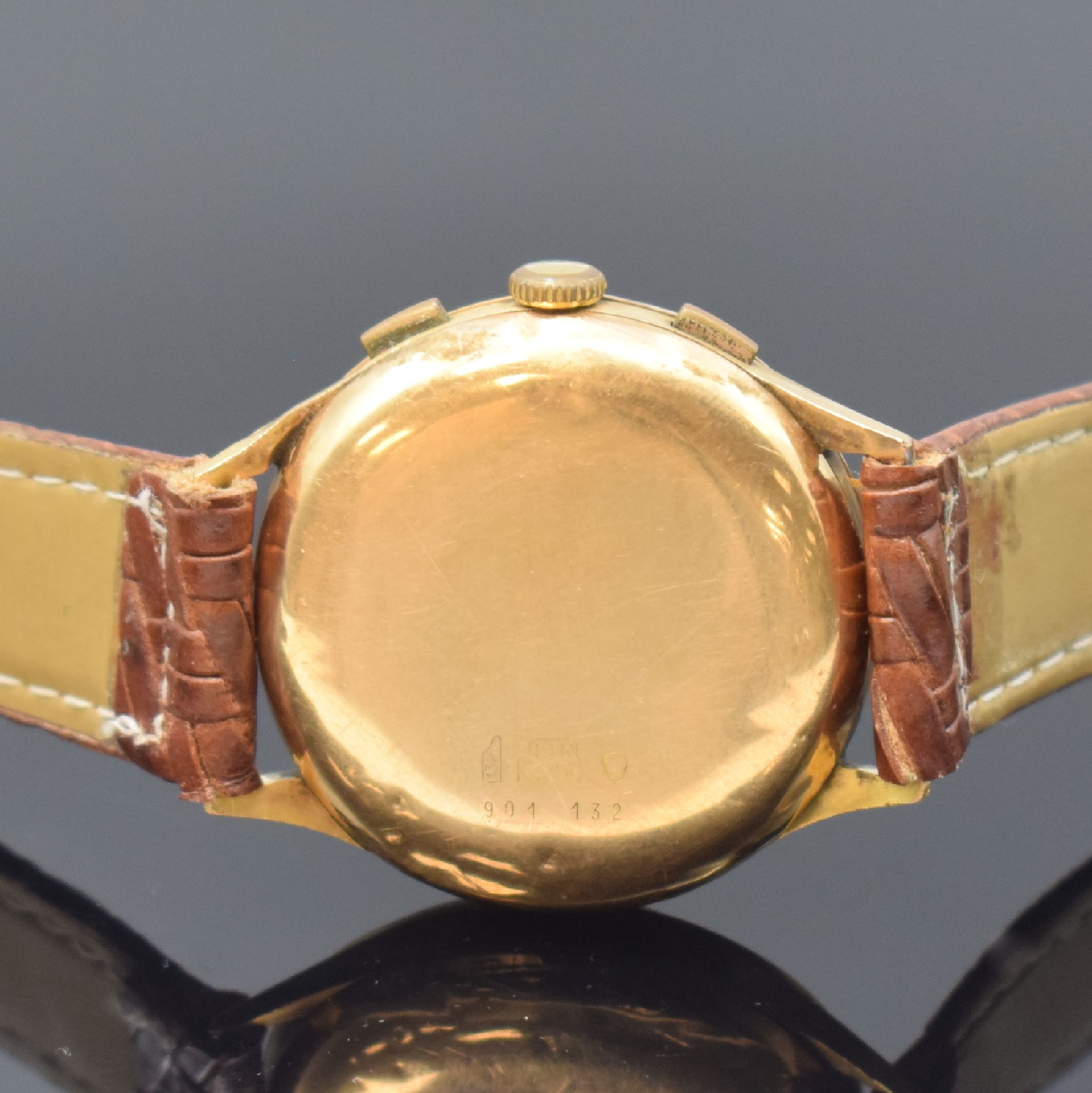 Detail c: ALMADIA / CHRONOGRAPHE SUISSE Armbandchronograph in RG 750/000, Schweiz um 1960, Handaufzug, Boden aufgedr., Geh. dell., Metall Innengeh., ...