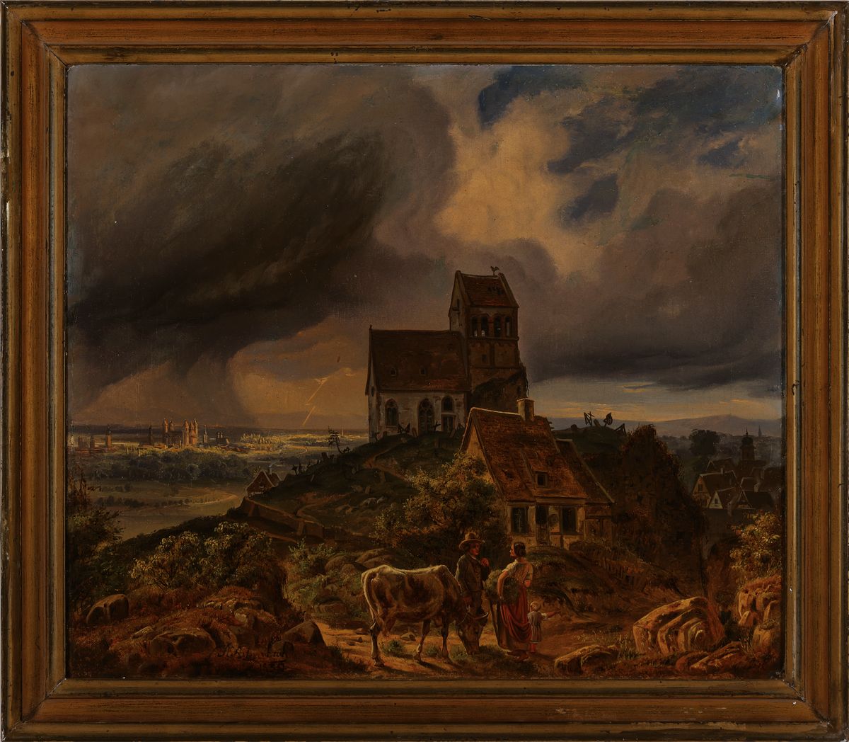 Detail k: Andreas Achenbach, 1815 Kassel-1910 Düsseldorf, Blick auf Worms mit der "Bergkirche" St. Petri in Hochheim im Vordergrund, über die Stadt ...