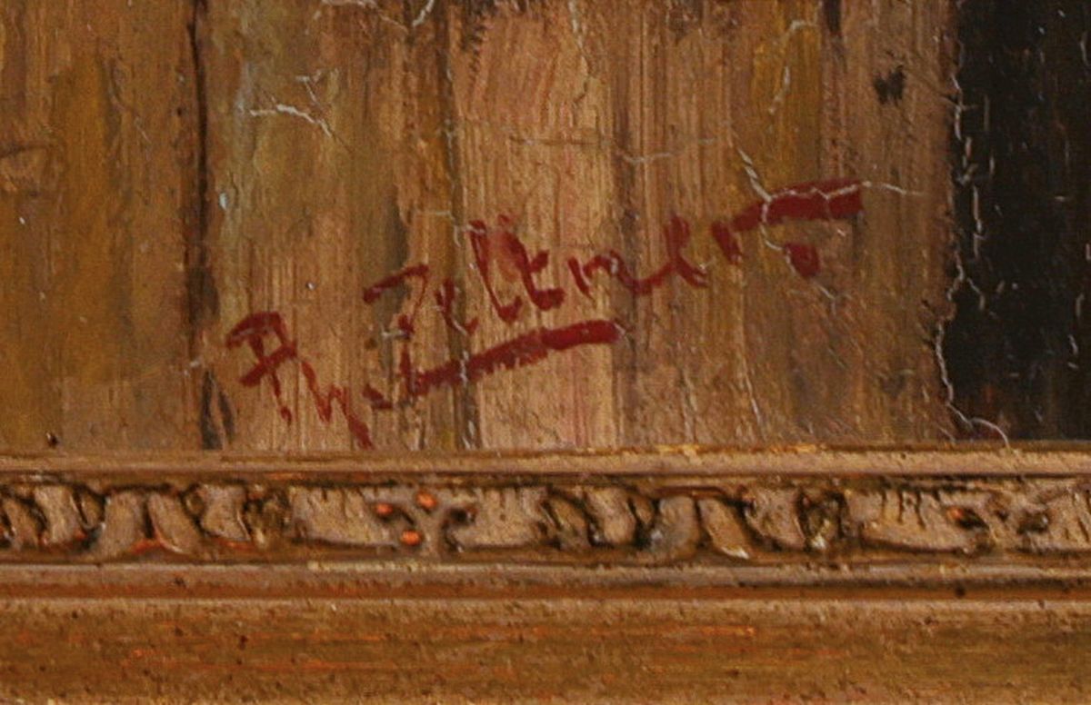 Detail a: Philipp Zeltner, 1865-1946 Mainz, lesende Holländerin in der Stube, Öl/ Malkarton, rechts unten signiert, ca. 31x35cm, R.