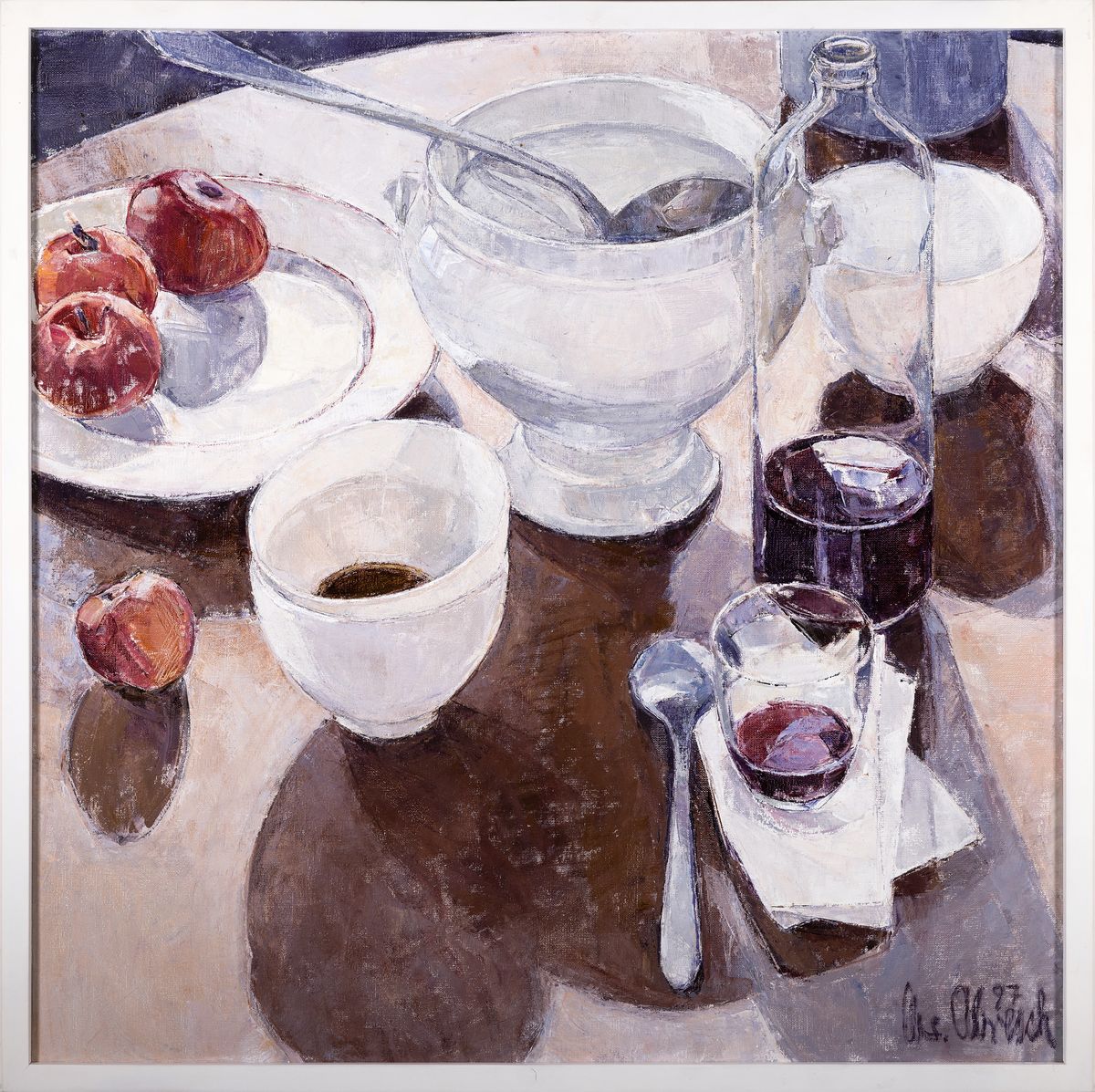 Detail k: Christel Abresch, 1931 Sulzbach-2011 Neustadt a.d.Weinstraße, Stillleben, Öl/Lwd, rechts unten signiert und dat. 97, ca. 70x70cm, R. ca. 73x73cm