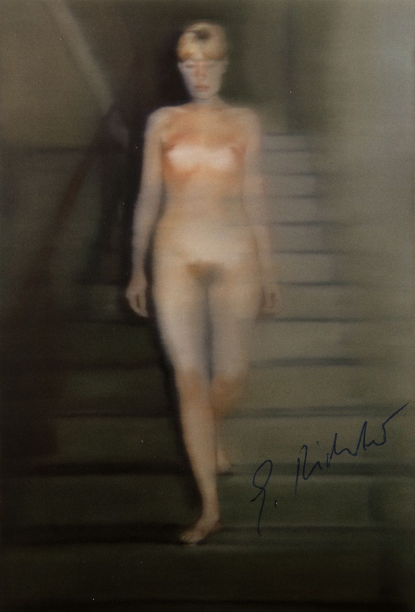 Gerhard Richter, geb. 1932, Ema-Akt auf einer Treppe, Postkartenmultiple, Offsetdruck , handsigniert, ca. 10.5x15cm
