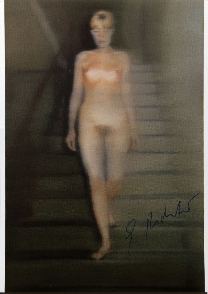 Detail k: Gerhard Richter, geb. 1932, Ema-Akt auf einer Treppe, Postkartenmultiple, Offsetdruck , handsigniert, ca. 10.5x15cm