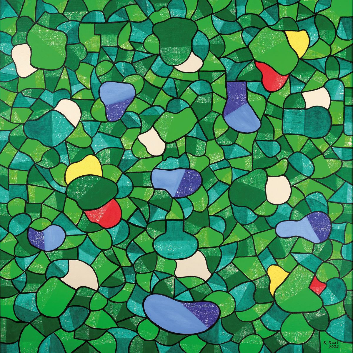 Karin Maas, geb. 1952, Messen und Ausstellungen im In und Ausland, "Grün ist die Hoffnung", sign., Acryl/Lwd, ca. 80x80 cm
