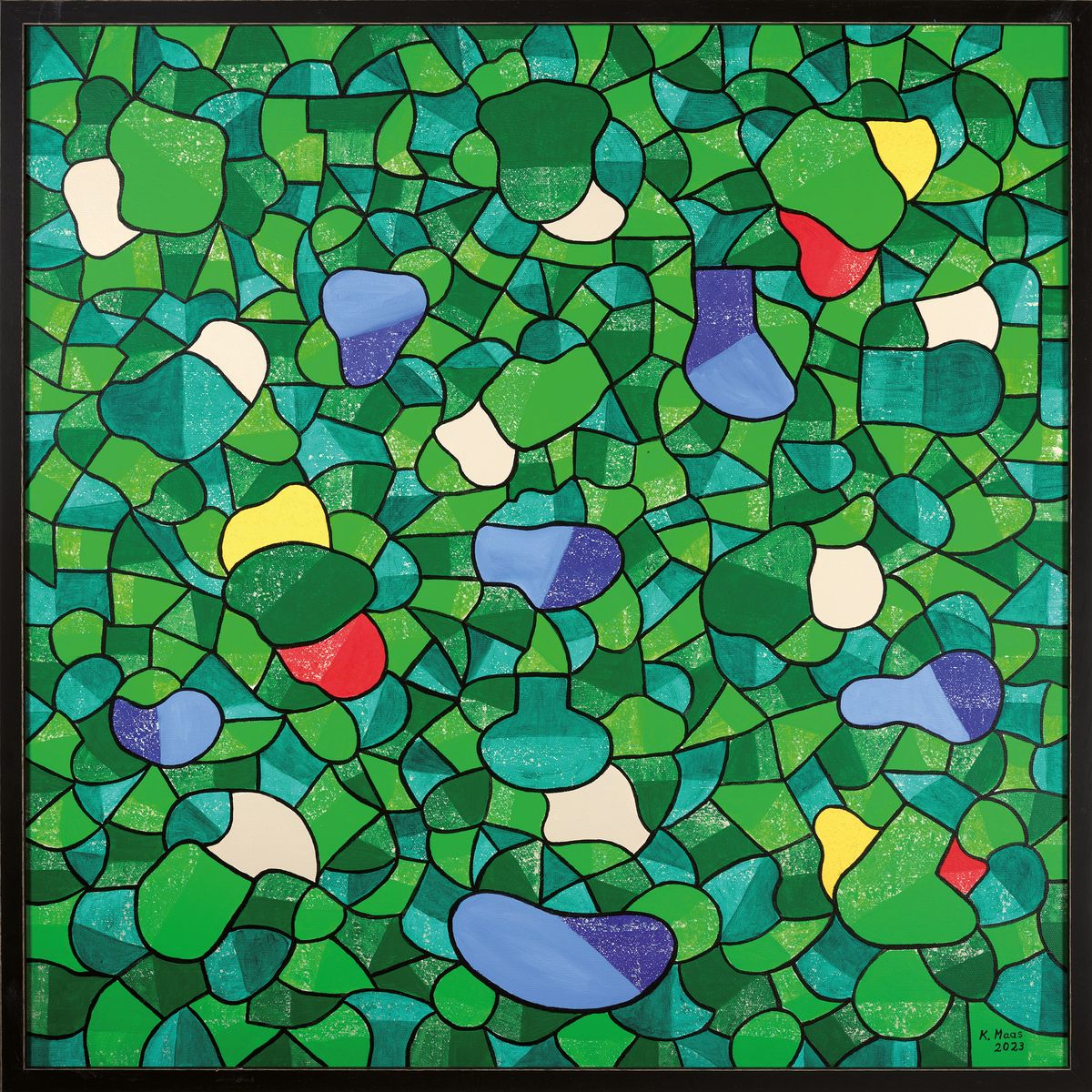 Detail k: Karin Maas, geb. 1952, Messen und Ausstellungen im In und Ausland, "Grün ist die Hoffnung", sign., Acryl/Lwd, ca. 80x80 cm