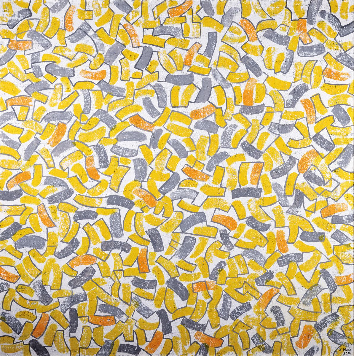 Karin Maas, geb. 1952, Messen und Ausstellungen im In-und Ausland, Titel: "Formen im Blick", Acryl/Lwd, sign., ca. 80x80 cm