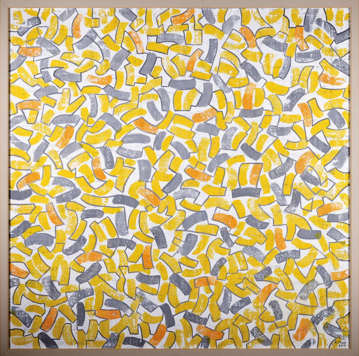 Detail k: Karin Maas, geb. 1952, Messen und Ausstellungen im In-und Ausland, Titel: "Formen im Blick", Acryl/Lwd, sign., ca. 80x80 cm