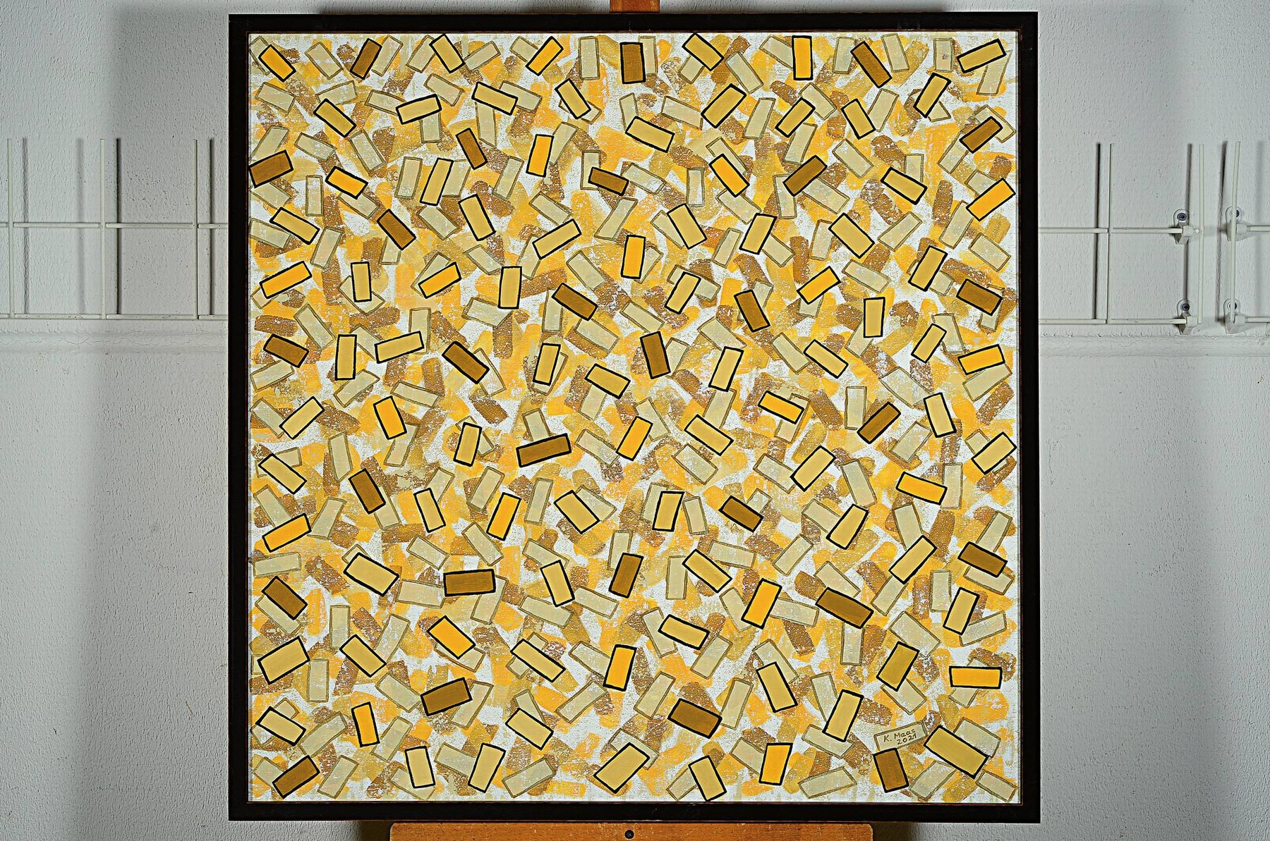 Detail k: Karin Maas, geb. 1952, Messen und Ausstellungen im In-und Ausland, Titel: "Goldener Herbst", Acryl/Lwd, sign., ca. 80x80 cm