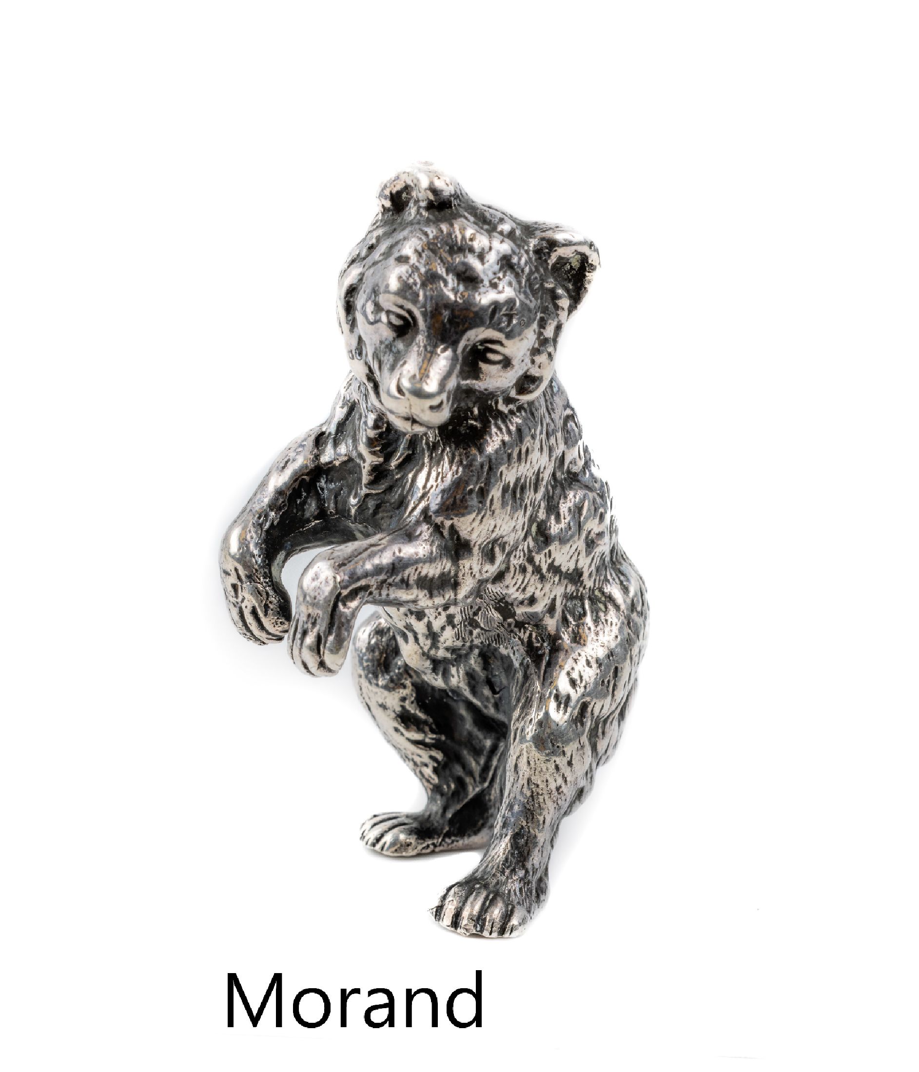 Miniaturskulptur "Bär", 925er Silber Frankreich, 1983-1992, vollplastische massive Ausführung, schön ausgearbeitetes Fell, aufrecht auf ...