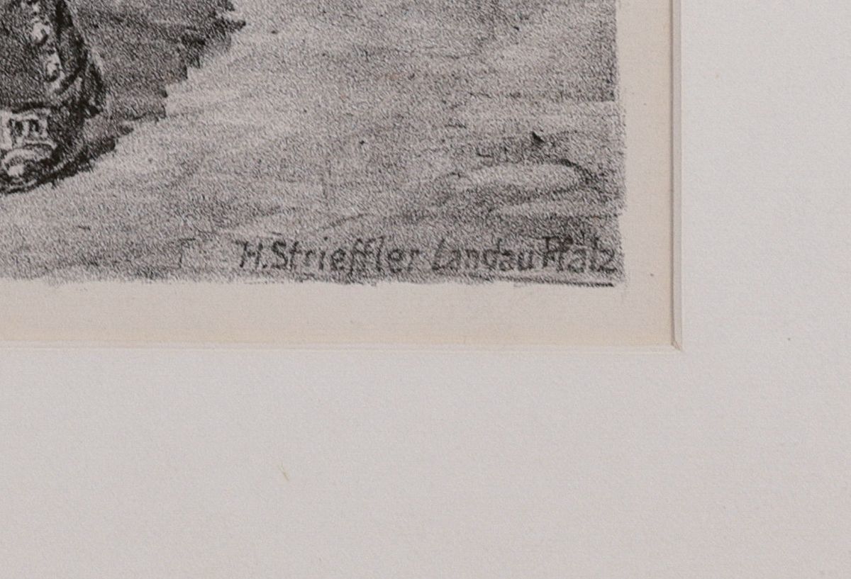 Detail b: Heinrich Strieffler, 1872 Neustadt-1949 Landau, 2 Lithographien: auf dem Wurstmarkt und Festumzug, je handsigniert, unter PP und Glas gerahmt, 40x50 ...