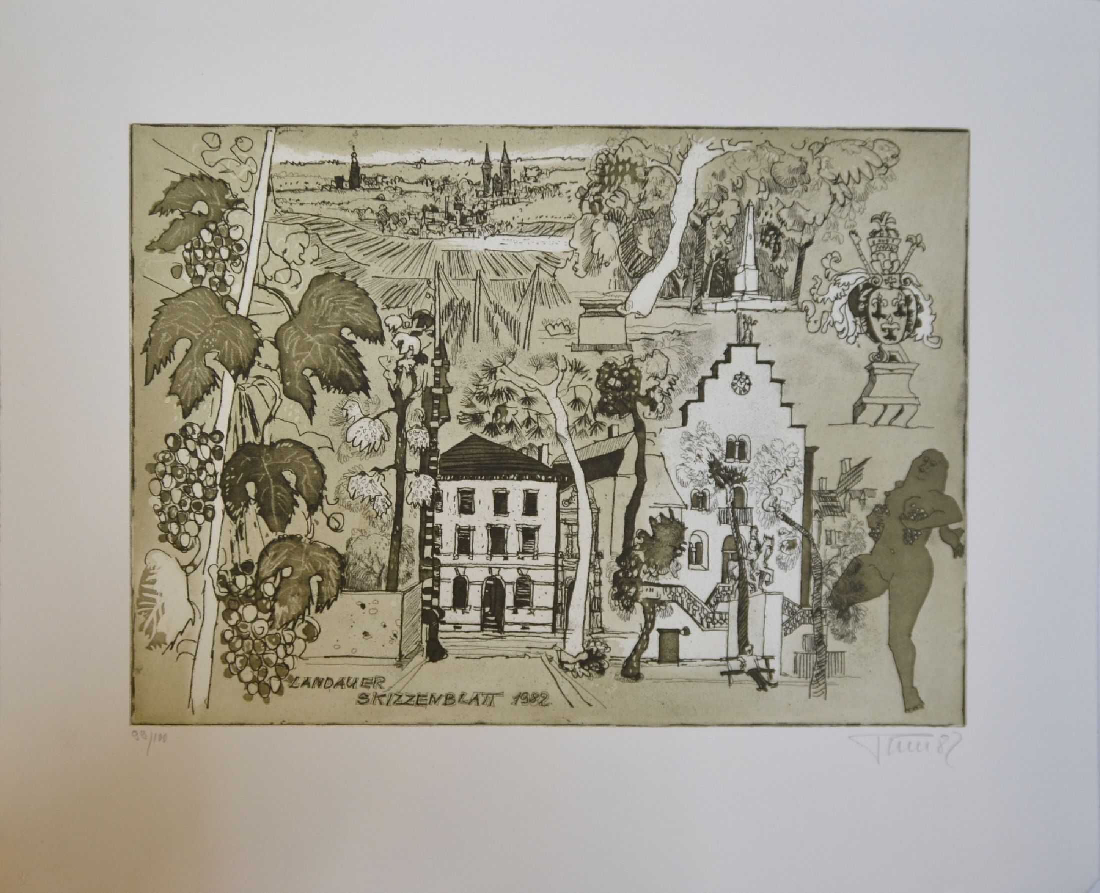 Detail c: 3 Farbholzschnitte zu Landau und Ungstein, vonEsteban Fekete, Archibald Bajorat und Alfred Pohl, 1980er-Jahre, E.A. bzw. Ed. 100, je signiert und ...