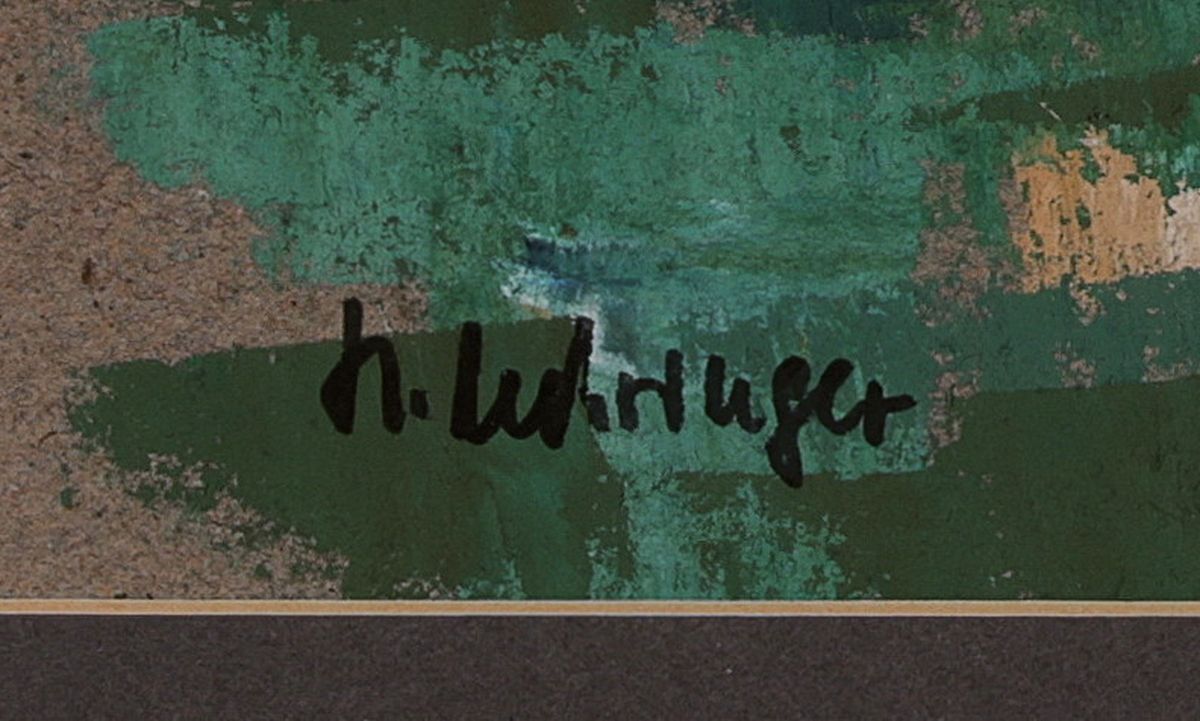 Detail a: Helga Mehringer, zeitgenössische pfälzer Künstlerin, Gouache, Ansicht der Kapelle Kleine Kalmit bei Ilbesheim, signiert, unter PP und Glas ...
