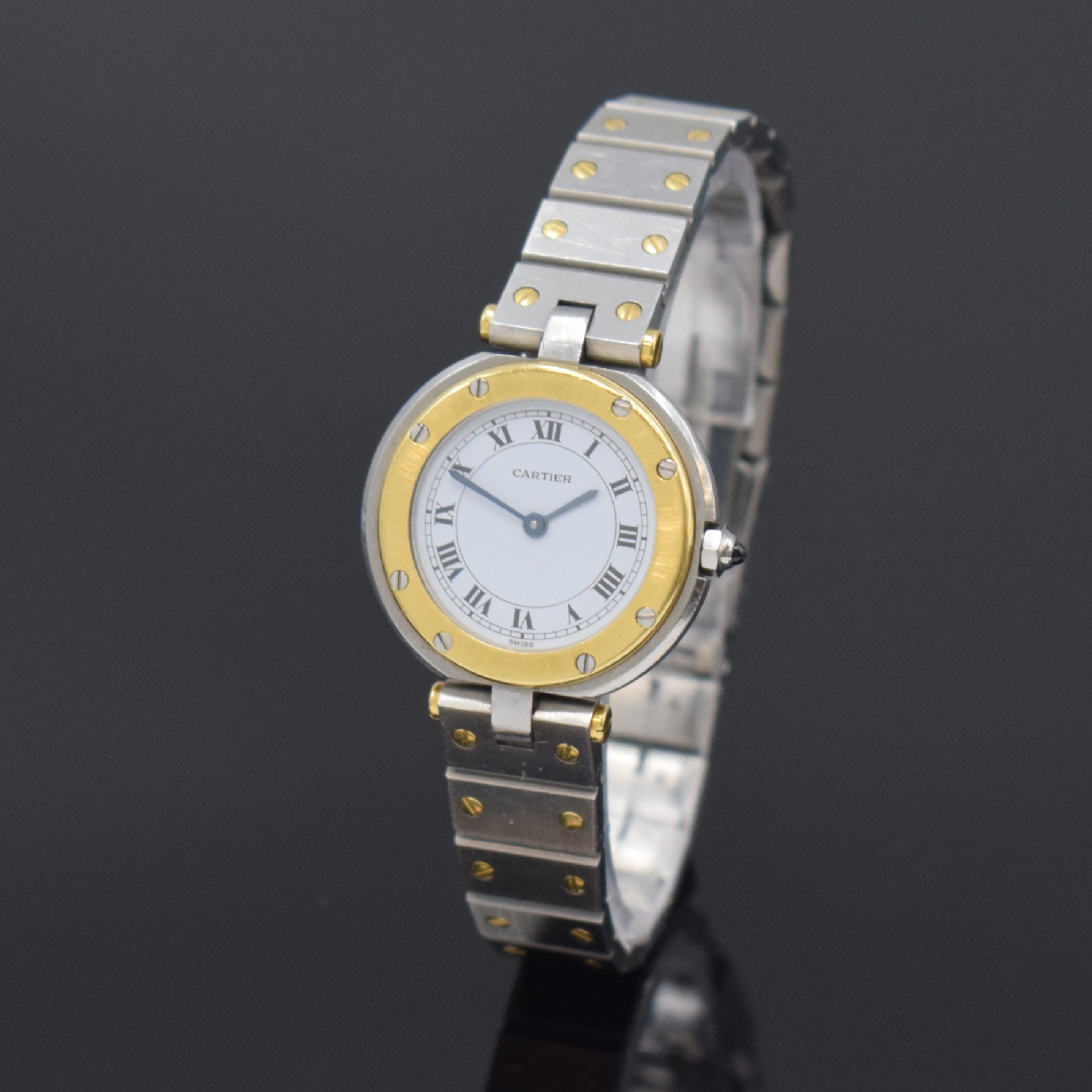 CARTIER Damenarmbanduhr Santos Vendome, Schweiz um 1990, quarz, Edelstahl/Gold komb. inkl. Gliederband m. Faltschl., Boden 8-fach verschr., ...