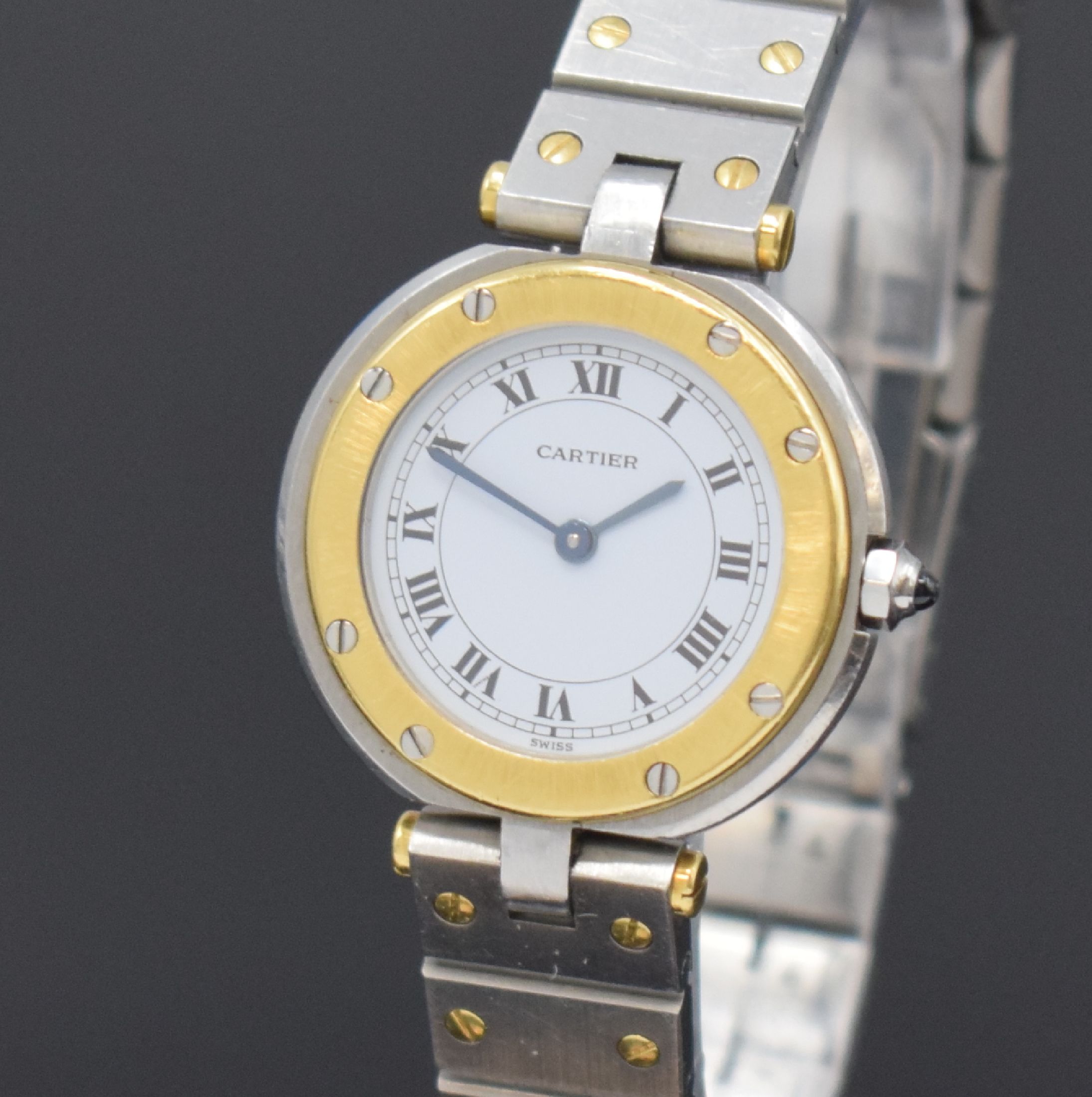 Detail a: CARTIER Damenarmbanduhr Santos Vendome, Schweiz um 1990, quarz, Edelstahl/Gold komb. inkl. Gliederband m. Faltschl., Boden 8-fach verschr., ...