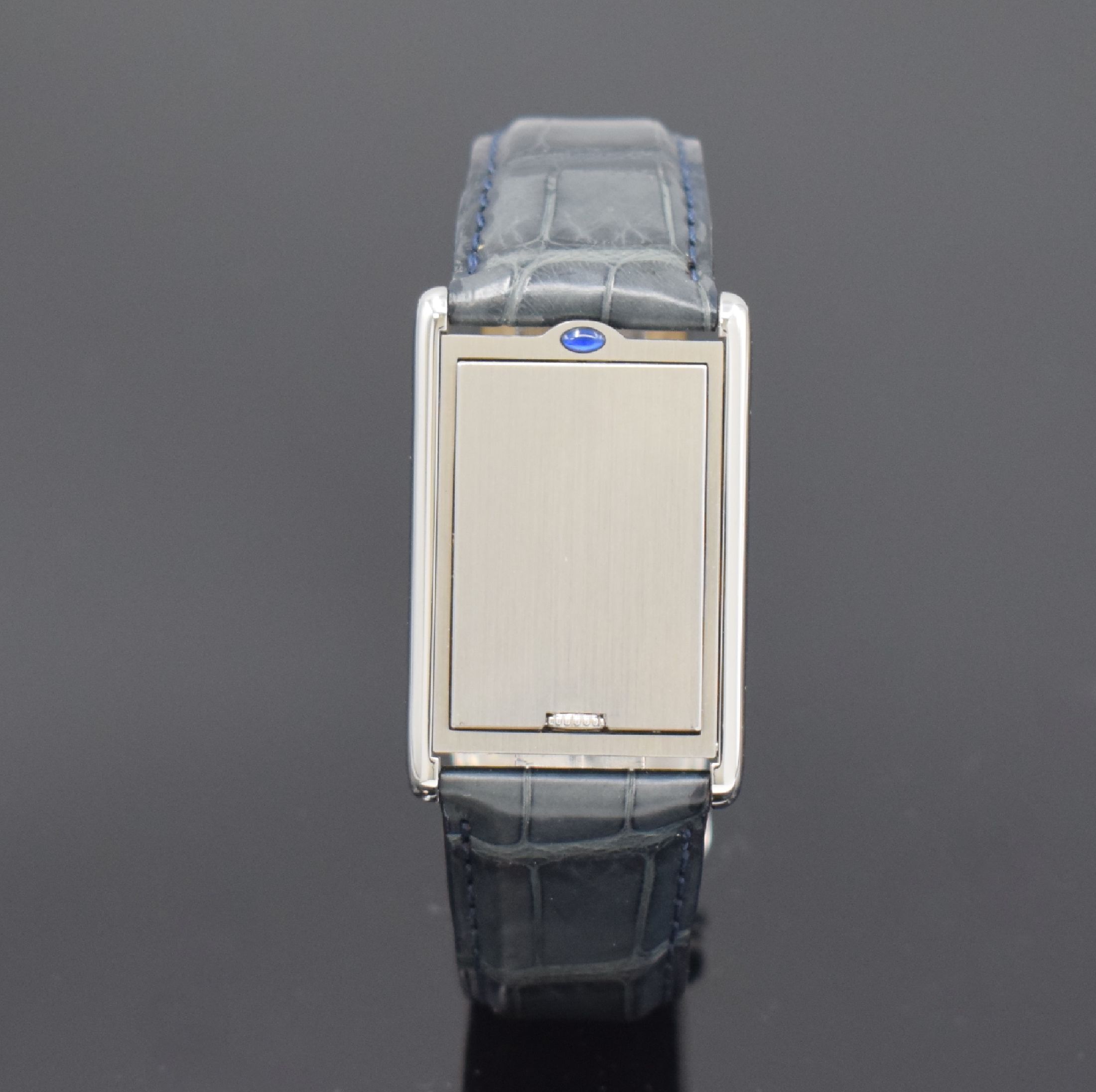 Detail d: CARTIER Basculante Armbanduhr Referenz 2390,Handaufzug, Schweiz um 2000, aufwendiges Edelstahl Wendegehäuse inkl. orig. Lederband m. orig. ...