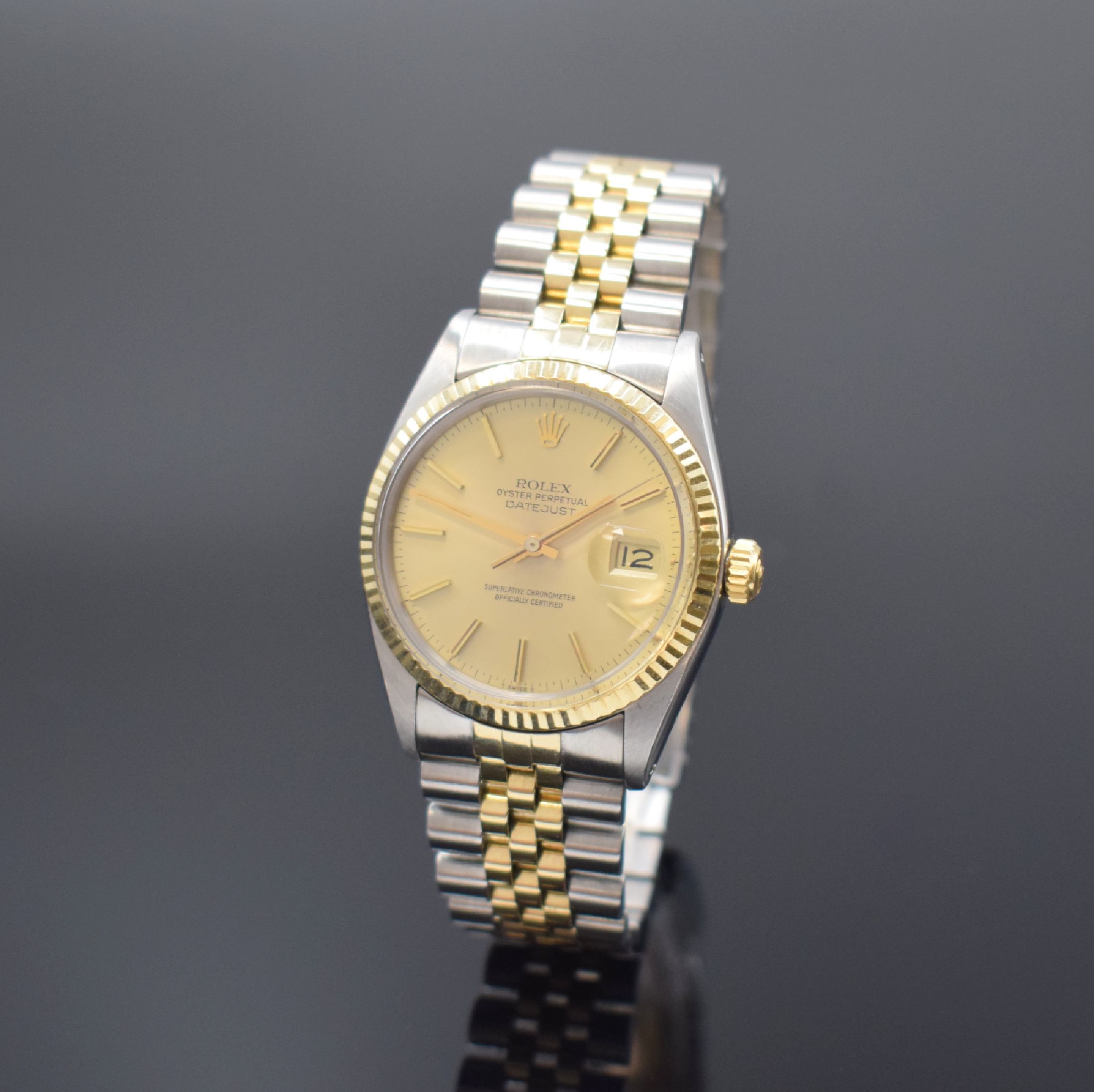 ROLEX Datejust Herrenarmbanduhr in Stahl/Gold Referenz 16013, Schweiz um 1979, Automatik, verschr. Oystergeh., orig. Jubileeband Ref. 62523.H14, ...