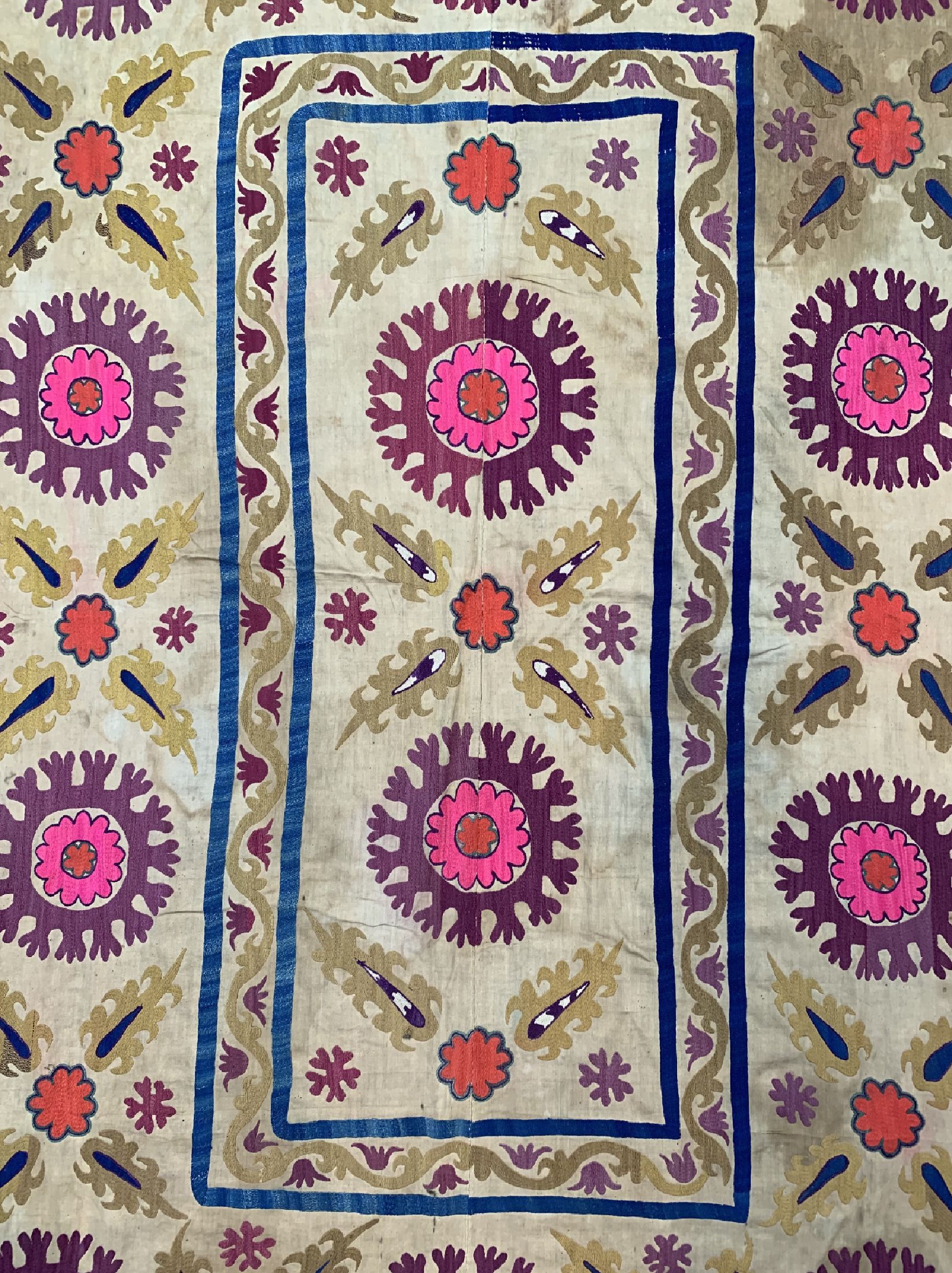 Detail c: Susani antik, Uzbekistan, um 1900, Seide-Baumwollstickerei, ca. 205 x 145 cm, EHZ: 3