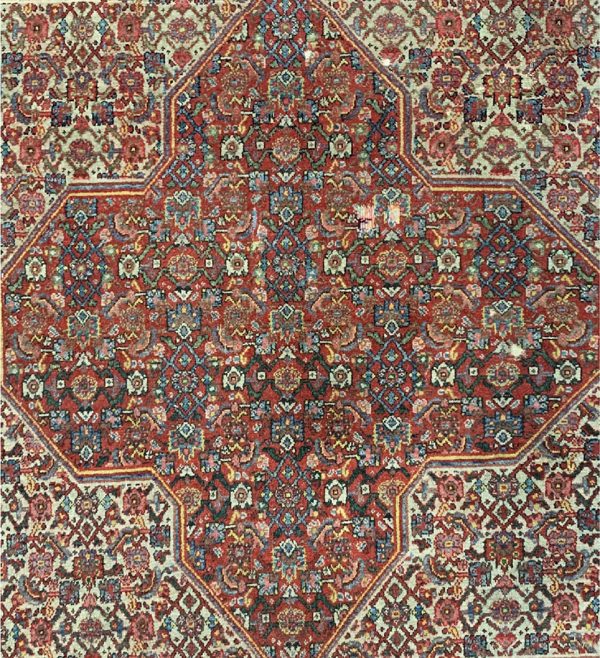Detail b: Antiker Senneh Persien, signiert( Senneh Kordestan Auftrag von Sultan Ahmad Shah), datiert 1311(1890), Wolle auf Baumwolle, ca. 204 x 144 cm, EHZ: 4