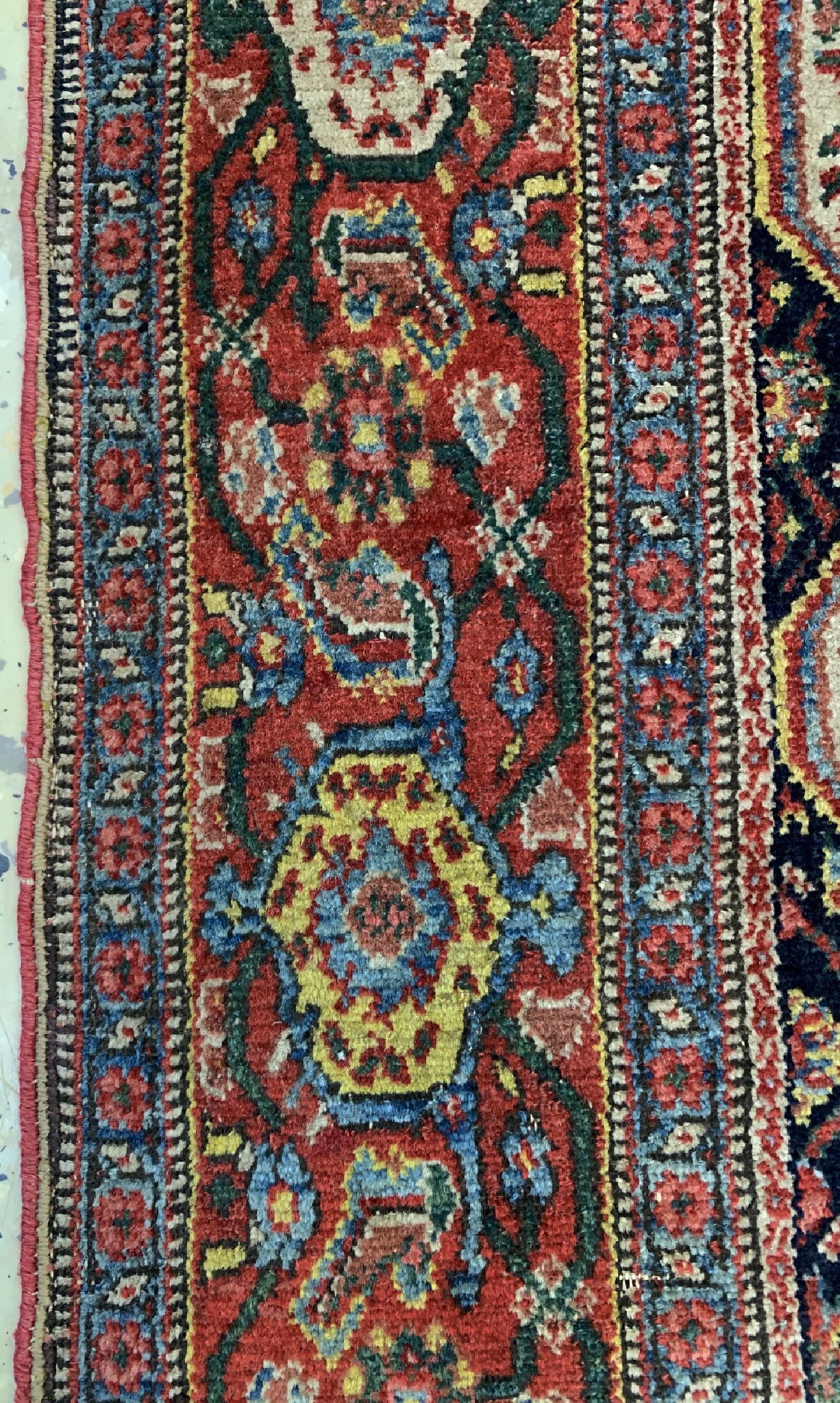 Detail d: Antiker Senneh Persien, signiert( Senneh Kordestan Auftrag von Sultan Ahmad Shah), datiert 1311(1890), Wolle auf Baumwolle, ca. 204 x 144 cm, EHZ: 4