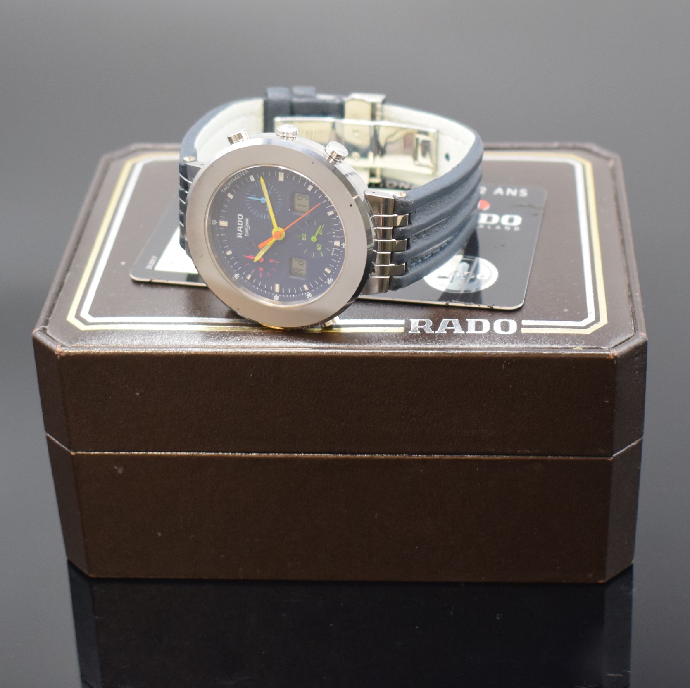 Detail d: RADO Diastar Herrenarmbanduhr mit digitaler Anzeige, Schweiz 1990er Jahre, Ref. 539.0444.3, quarz, Edelstahlgeh. inkl. orig. Lederband m. dopp. ...