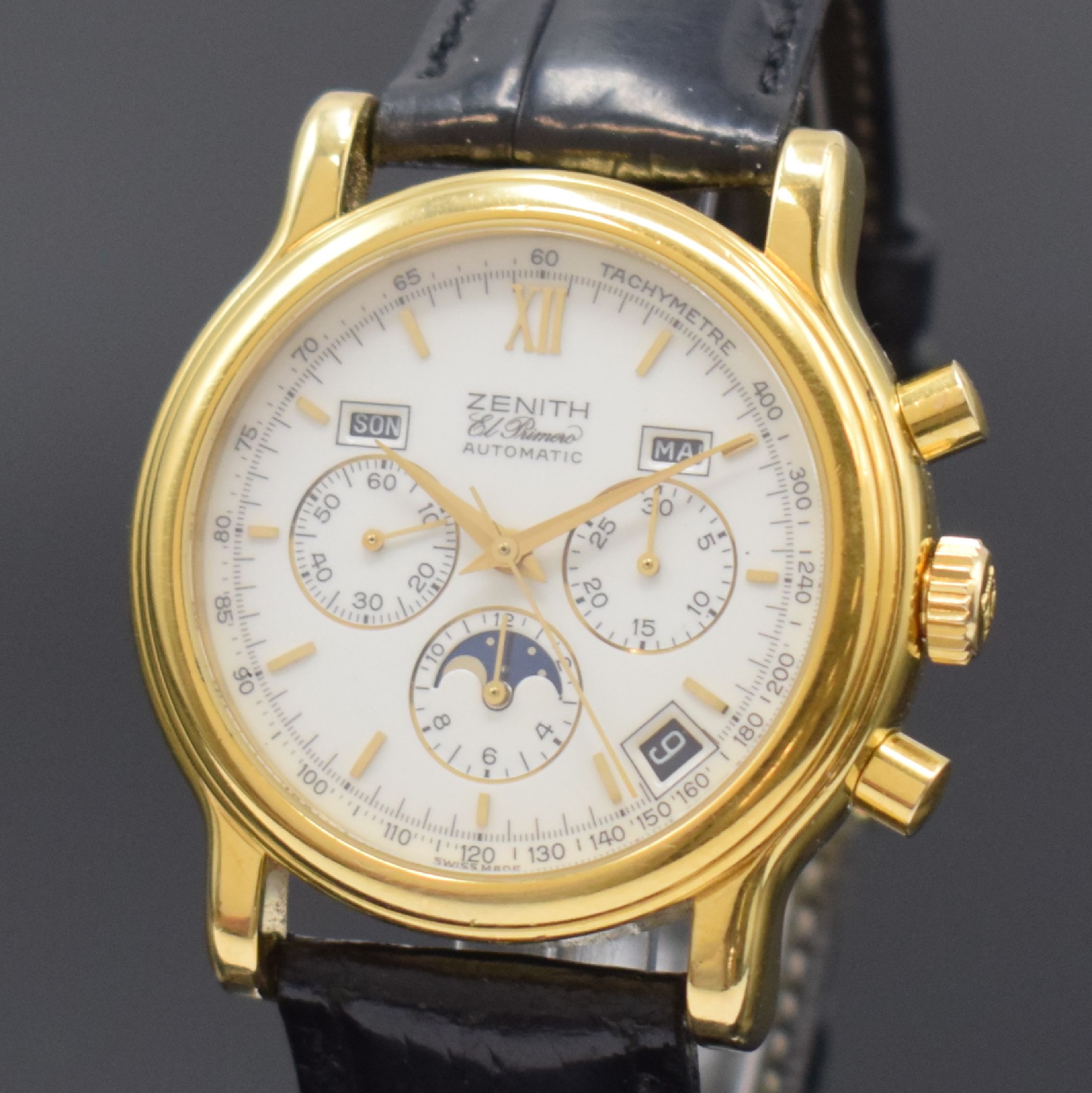 Detail a: ZENITH El Primero Schaltradchronograph mit Vollkalenderanzeige inklusive Mondphase Referenz 20-0230.410, Schweiz um 1993, Automatik, verg. Geh. inkl. ...