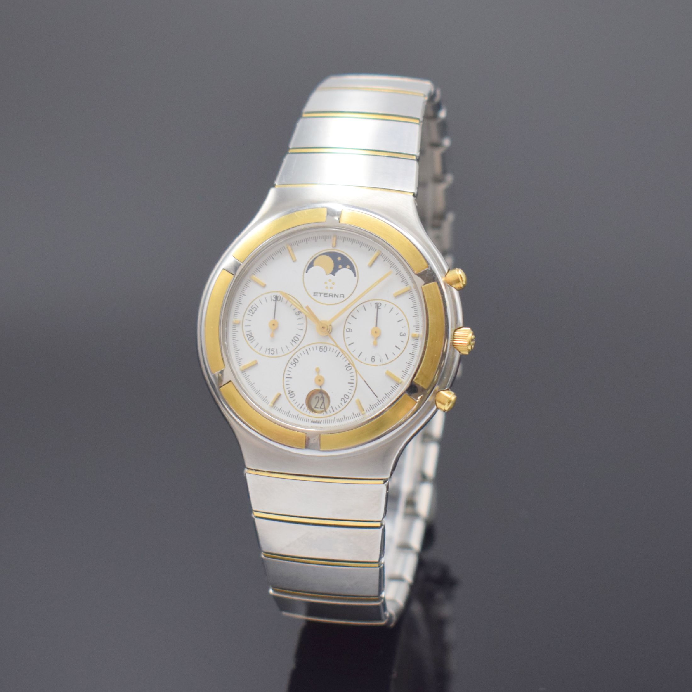 ETERNA Herrenchronograph Airforce in Stahl/Gold, quarz, Ref. 850.4334.42 S, orig. Gliederband m. dopp. Faltschl., Boden 4 -fach verschr., weißes ...