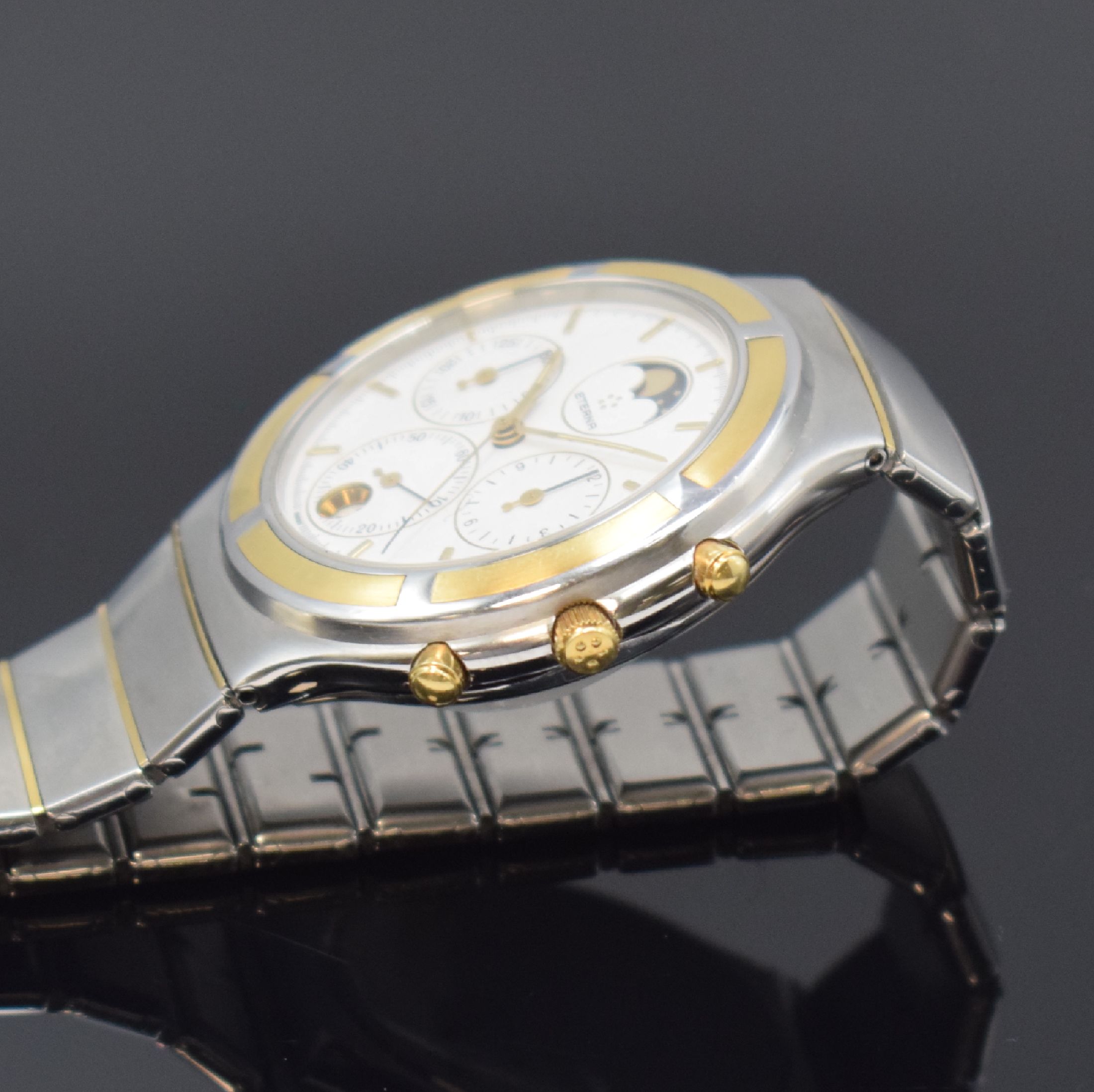 Detail c: ETERNA Herrenchronograph Airforce in Stahl/Gold, quarz, Ref. 850.4334.42 S, orig. Gliederband m. dopp. Faltschl., Boden 4 -fach verschr., weißes ...