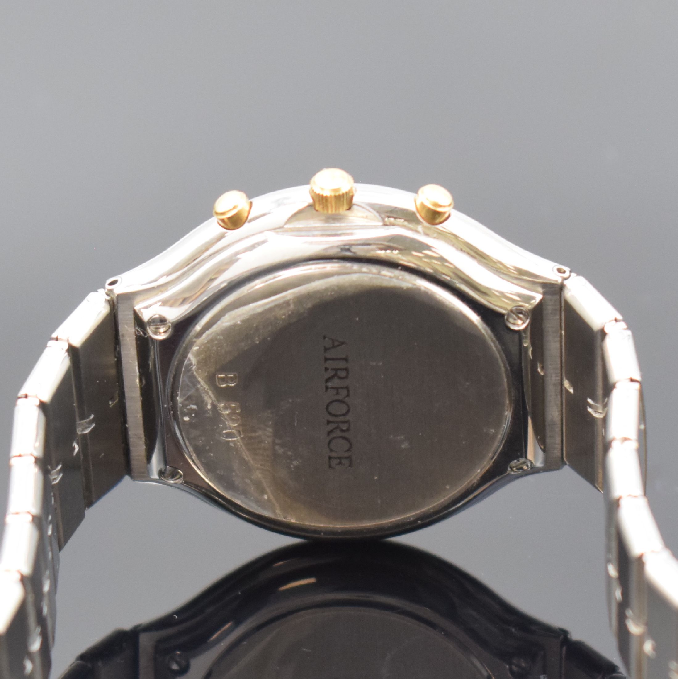 Detail d: ETERNA Herrenchronograph Airforce in Stahl/Gold, quarz, Ref. 850.4334.42 S, orig. Gliederband m. dopp. Faltschl., Boden 4 -fach verschr., weißes ...