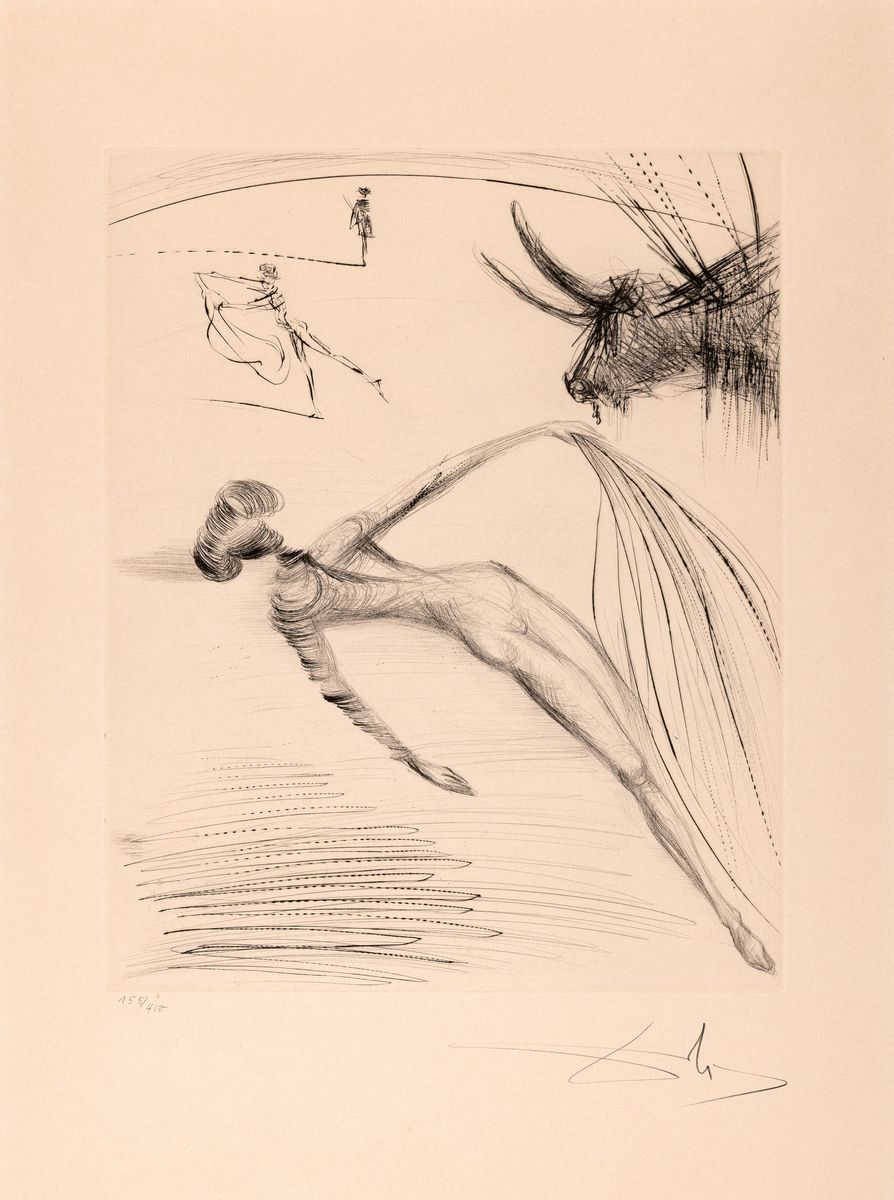 Salvador Dali, 1904-1989, "La Cogida y la muerte", 1973, Kaltnadelradierung, auf Arches,Ed. 155/400, handsigniert, Platte 39,6x31,5 cm, ...