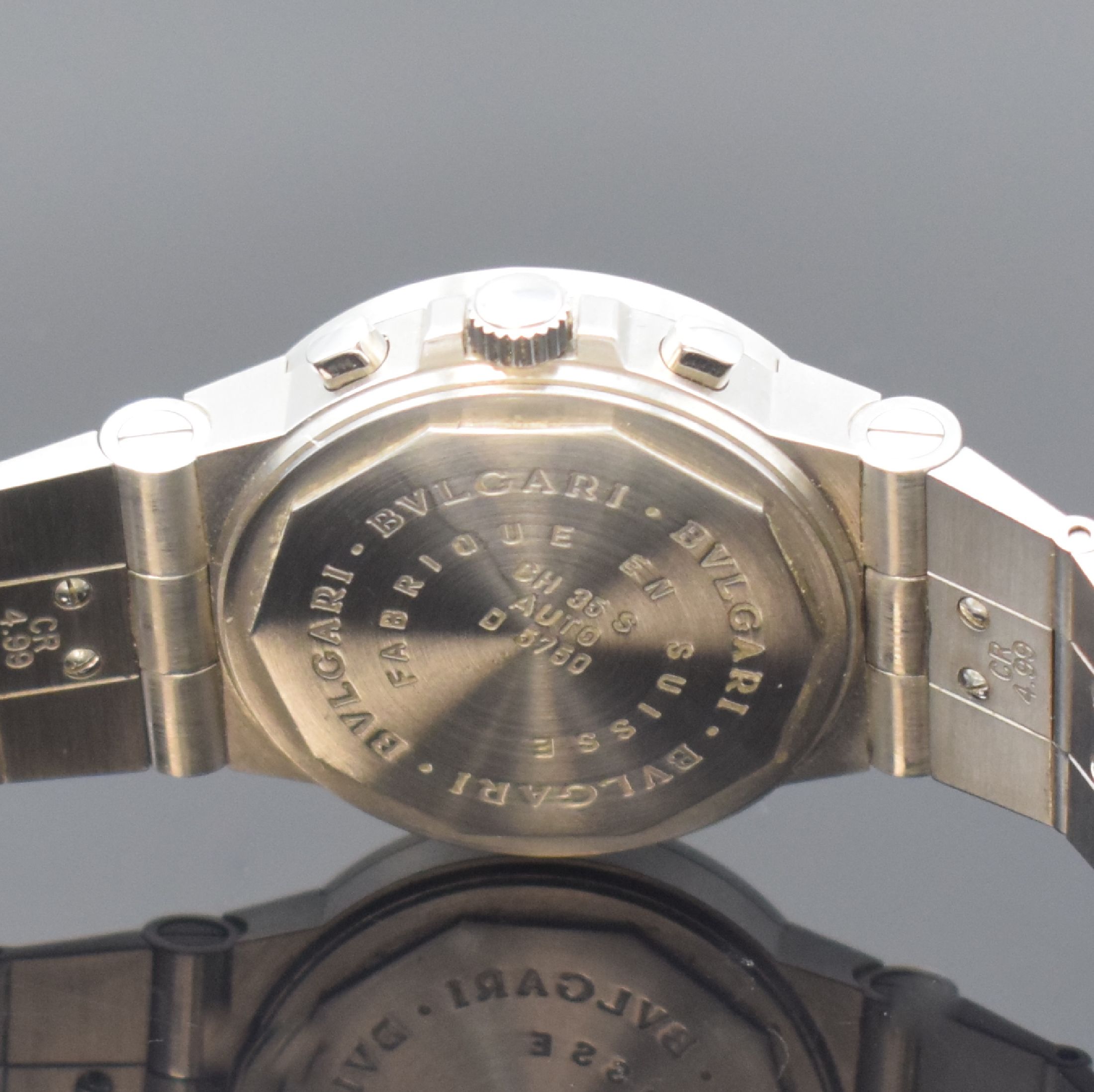 Detail c: BULGARI Diagono Armbandchronograph in Stahl Referenz CH 35 S, Schweiz um 2002, Automatik, Gliederband m. Faltschl., Boden u. Krone verschr., weißes ...