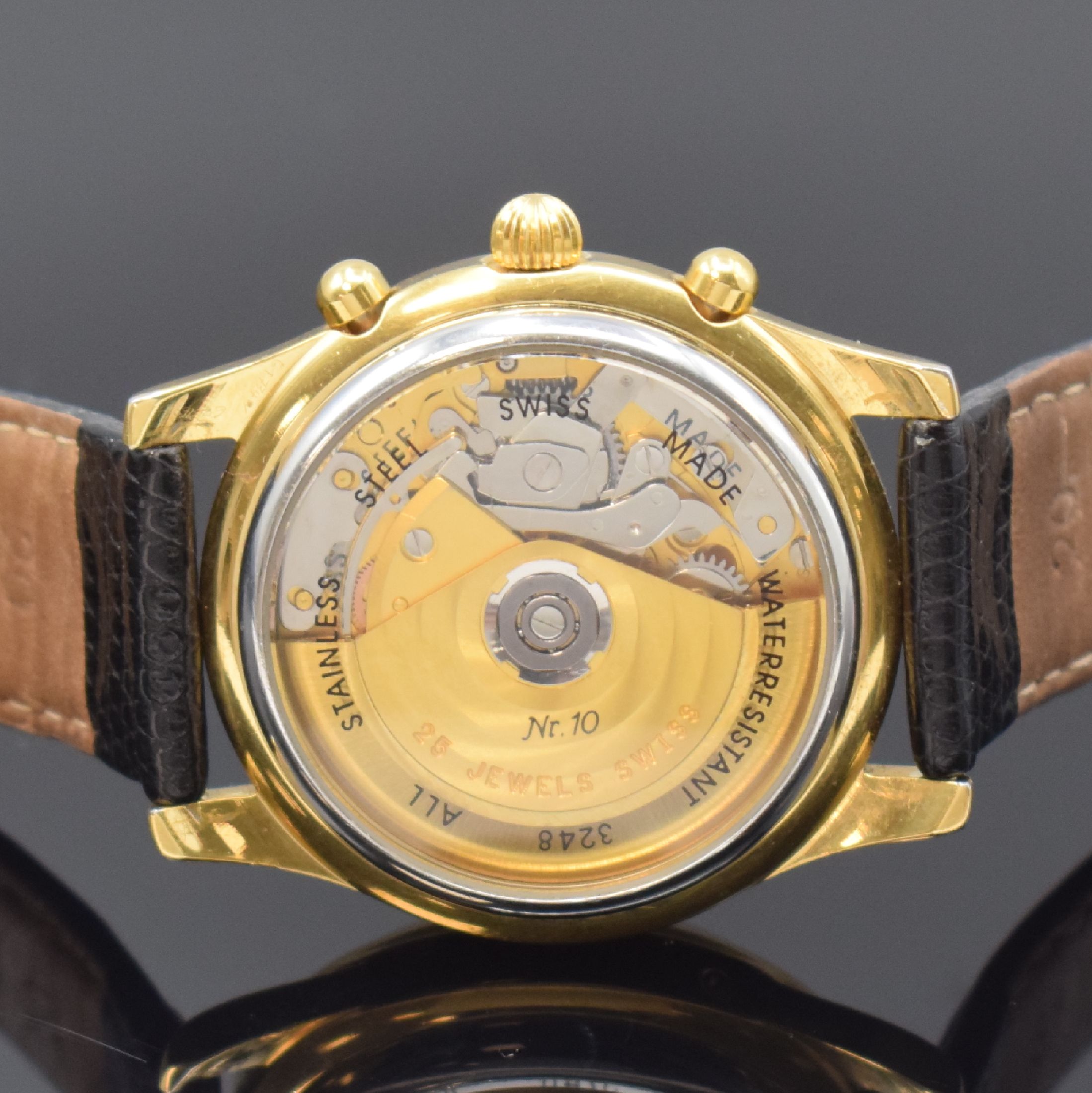 Detail c: WALLNER Armbandchronograph "950 Jahre Nürnberg" mit Vollkalender und Mondphase, Schweiz um 2000, Automatik, verg. Geh. beids. vergl., ...