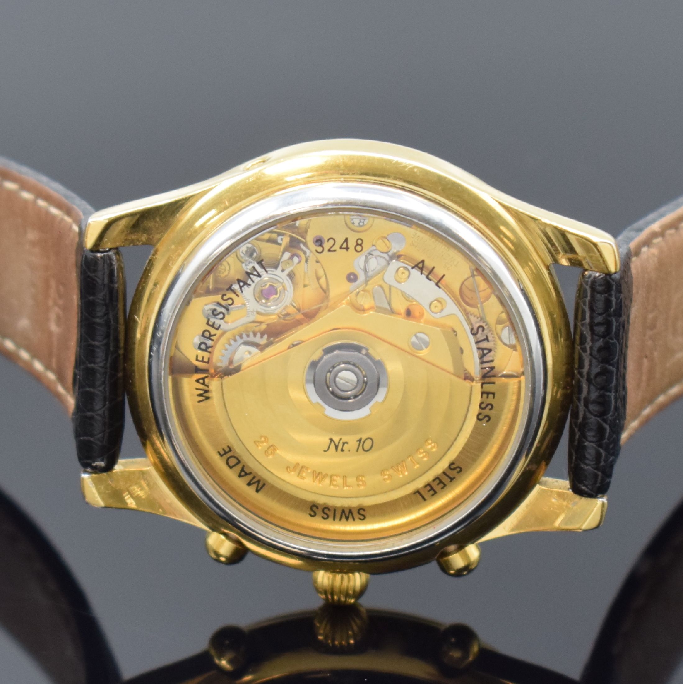 Detail d: WALLNER Armbandchronograph "950 Jahre Nürnberg" mit Vollkalender und Mondphase, Schweiz um 2000, Automatik, verg. Geh. beids. vergl., ...