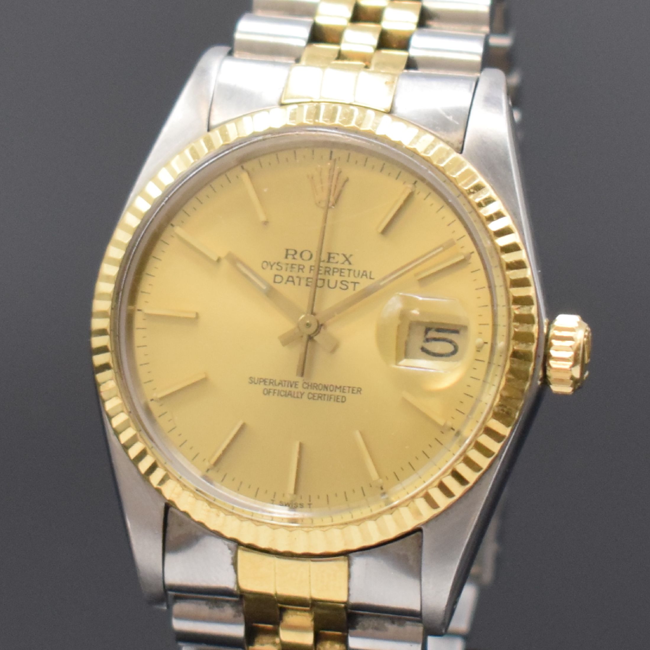 Detail a: ROLEX Datejust Referenz 16013 Herrenarmbanduhr in Stahl/Gold, Schweiz um 1984, Automatik, verschr. Oystergeh., Jubileeband Ref. 62523H.18, ...