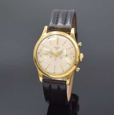 HEUER Schaltradchronograph im vergoldeten Gehäuse, Schweiz um 1965, Handaufzug, Geh. m. verschr. Stahlboden, silb. orig. Zifferbl., gold. Indizes u. ...