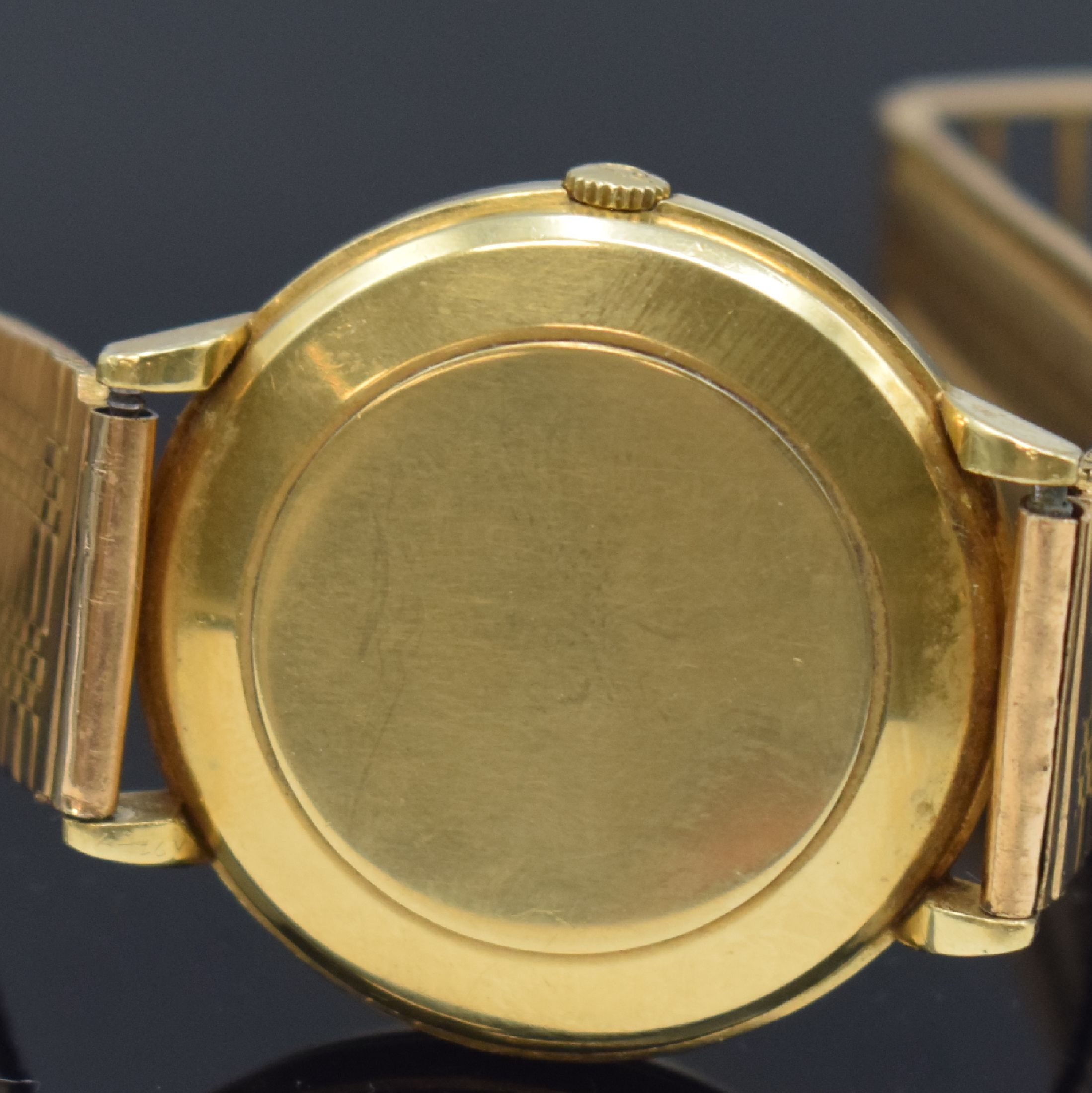 Detail f: IWC Automatic Yard Armbanduhr in GG 750/000 am neutralen Goldband in RG 750/000, Schweiz um 1960, 2-tlg. Geh., Boden aufgedr., orig. Krone, silb. ...