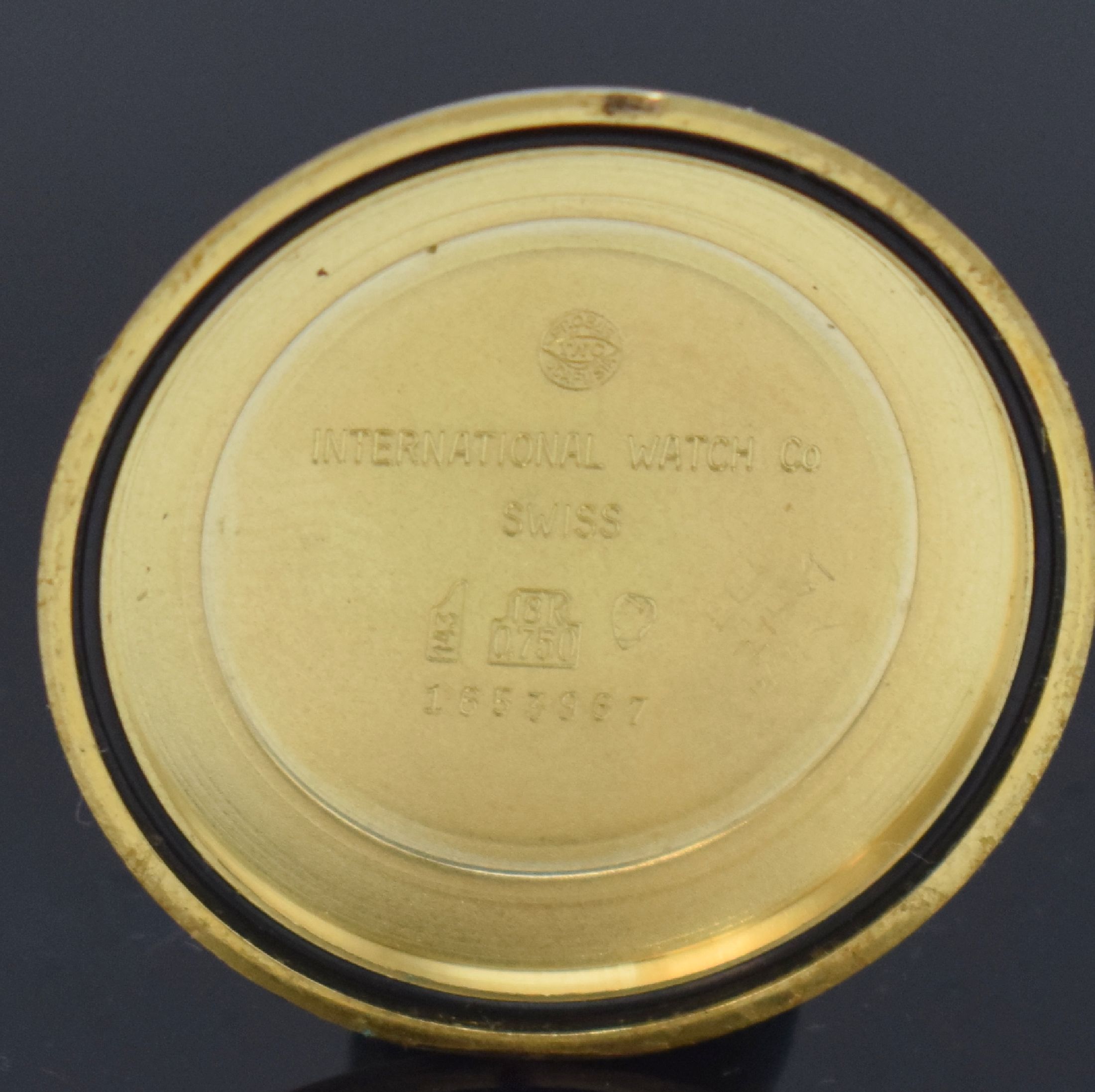 Detail i: IWC Automatic Yard Armbanduhr in GG 750/000 am neutralen Goldband in RG 750/000, Schweiz um 1960, 2-tlg. Geh., Boden aufgedr., orig. Krone, silb. ...
