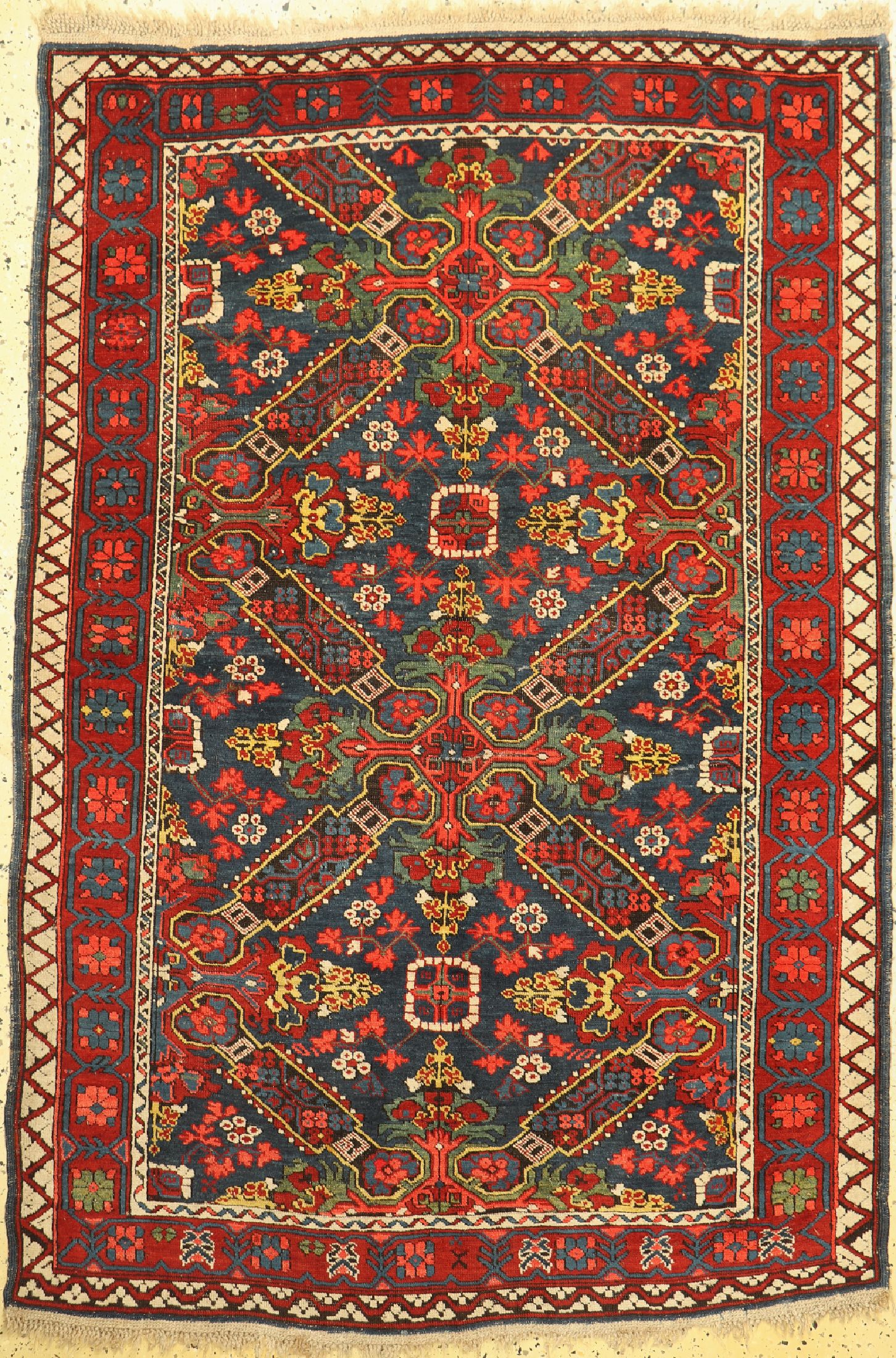 Seychur antik, Kaukasus, um 1900, Wolle aufWolle, ca. 192 x 133 cm, EHZ: 2-3, (Alte Restaurierungen)